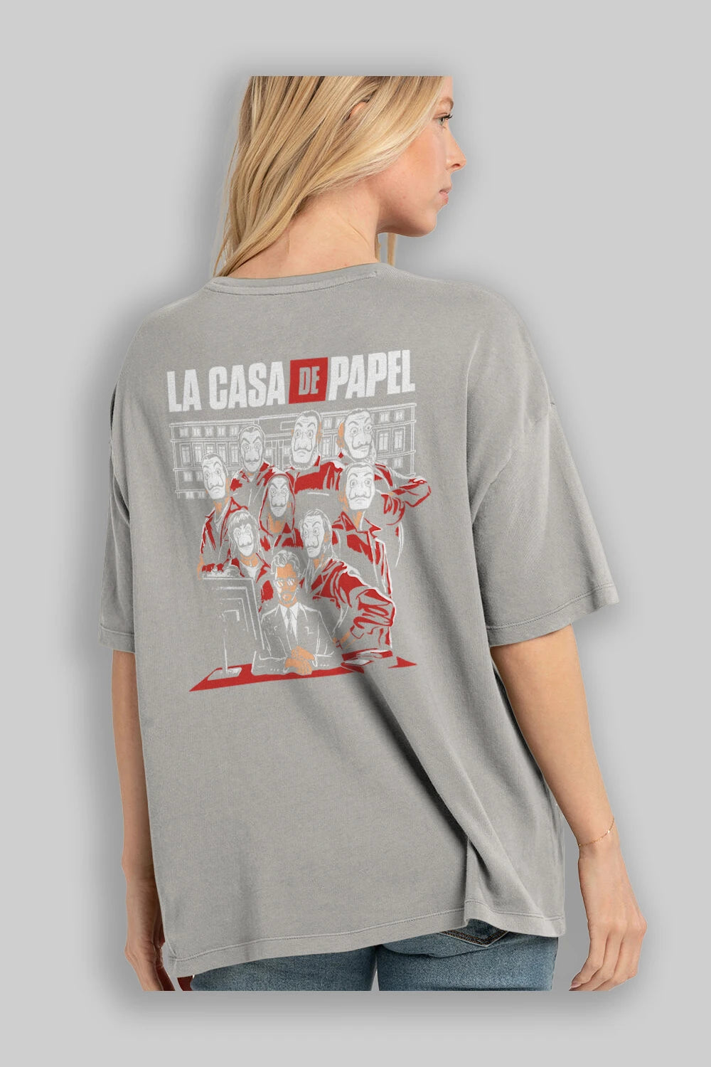La Casa De Papel (5) Arka Baskılı Oversize t-shirt Erkek Kadın Unisex %100 Pamuk Bisiklet Yaka tişort
