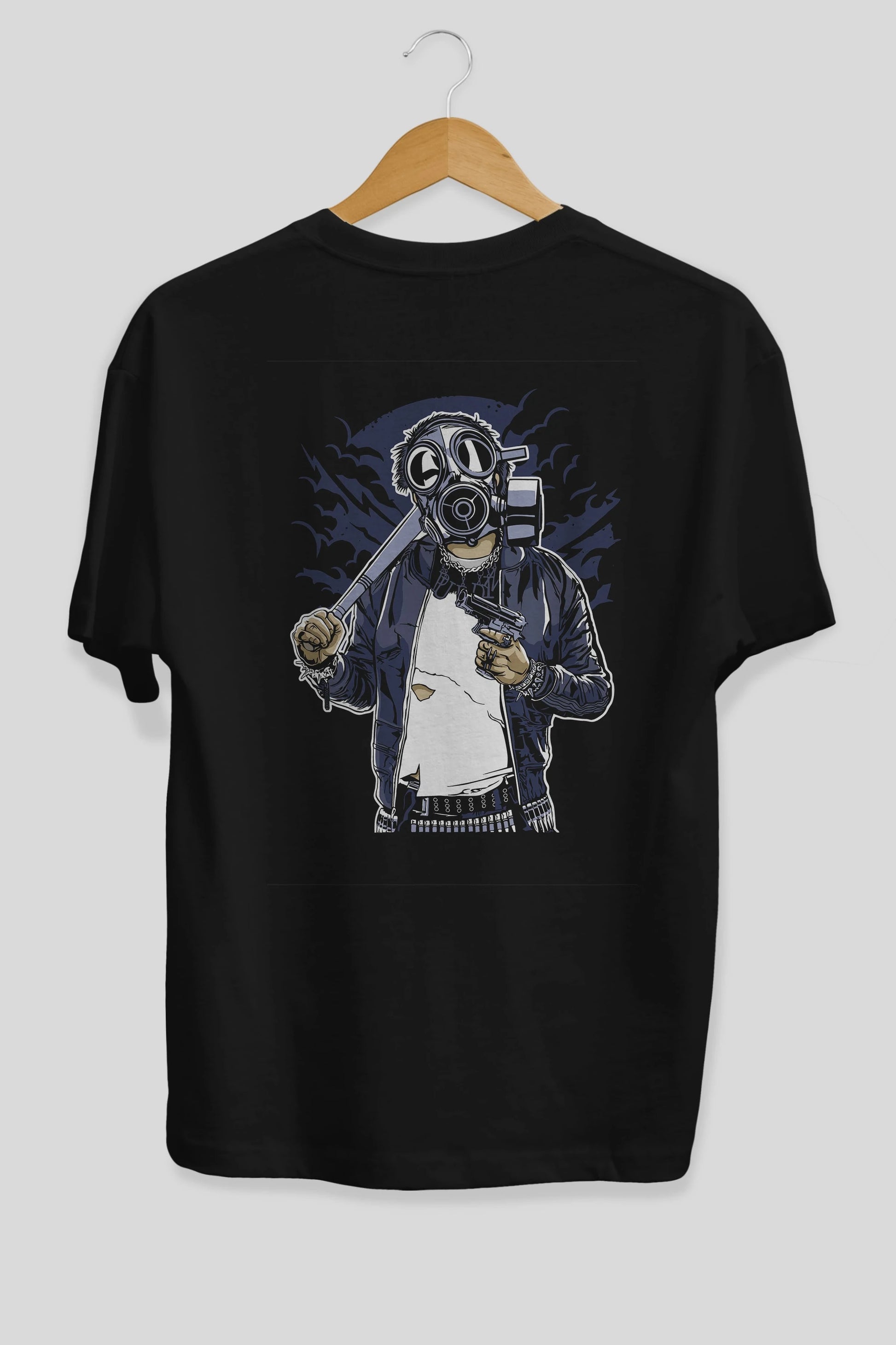 Gasmask Bastard Arka Baskılı Oversize t-shirt Erkek Kadın Unisex %100 Pamuk