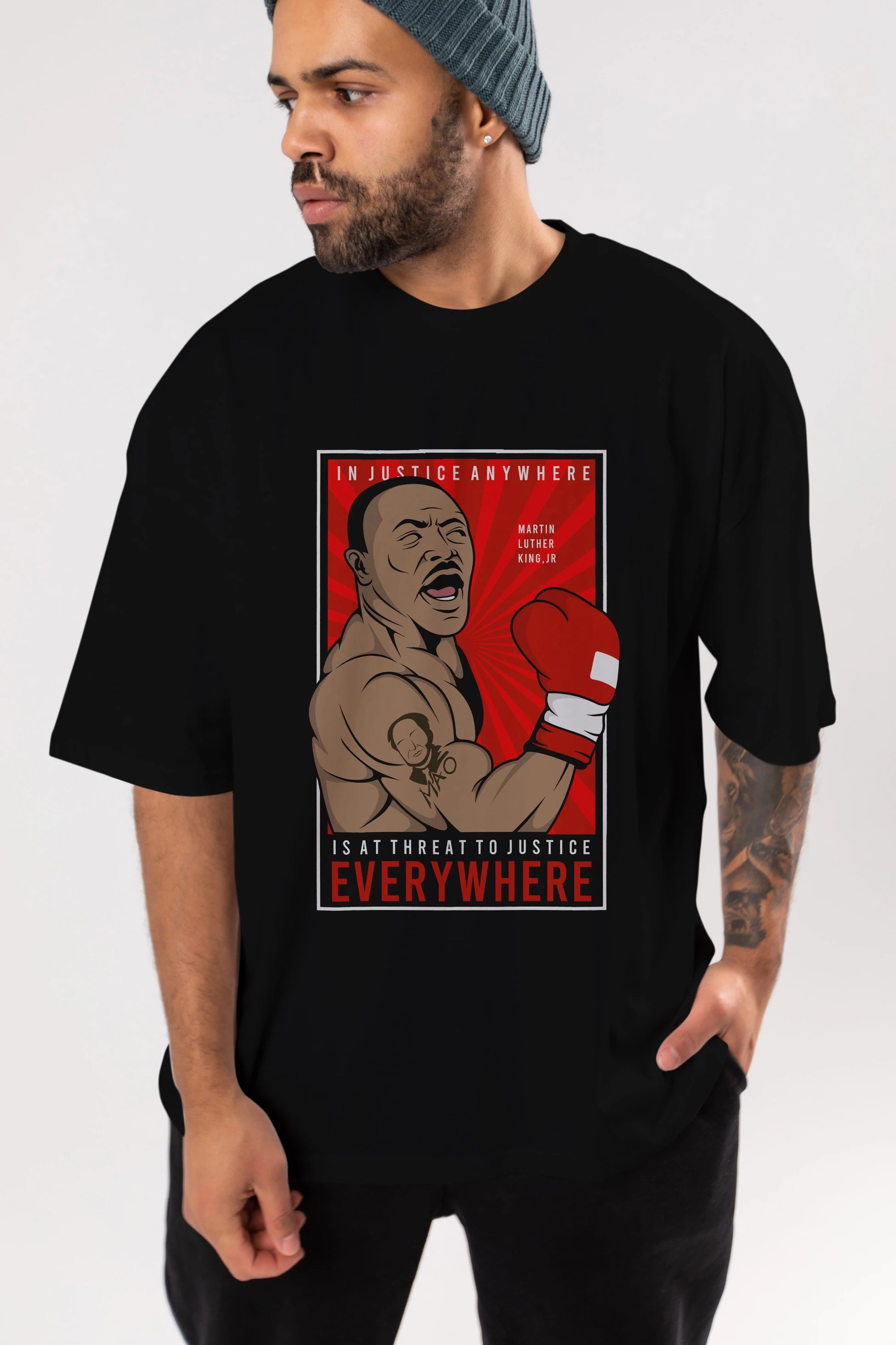 Luther King Boxer Ön Baskılı Oversize t-shirt Erkek Kadın Unisex %100 Pamuk tişort