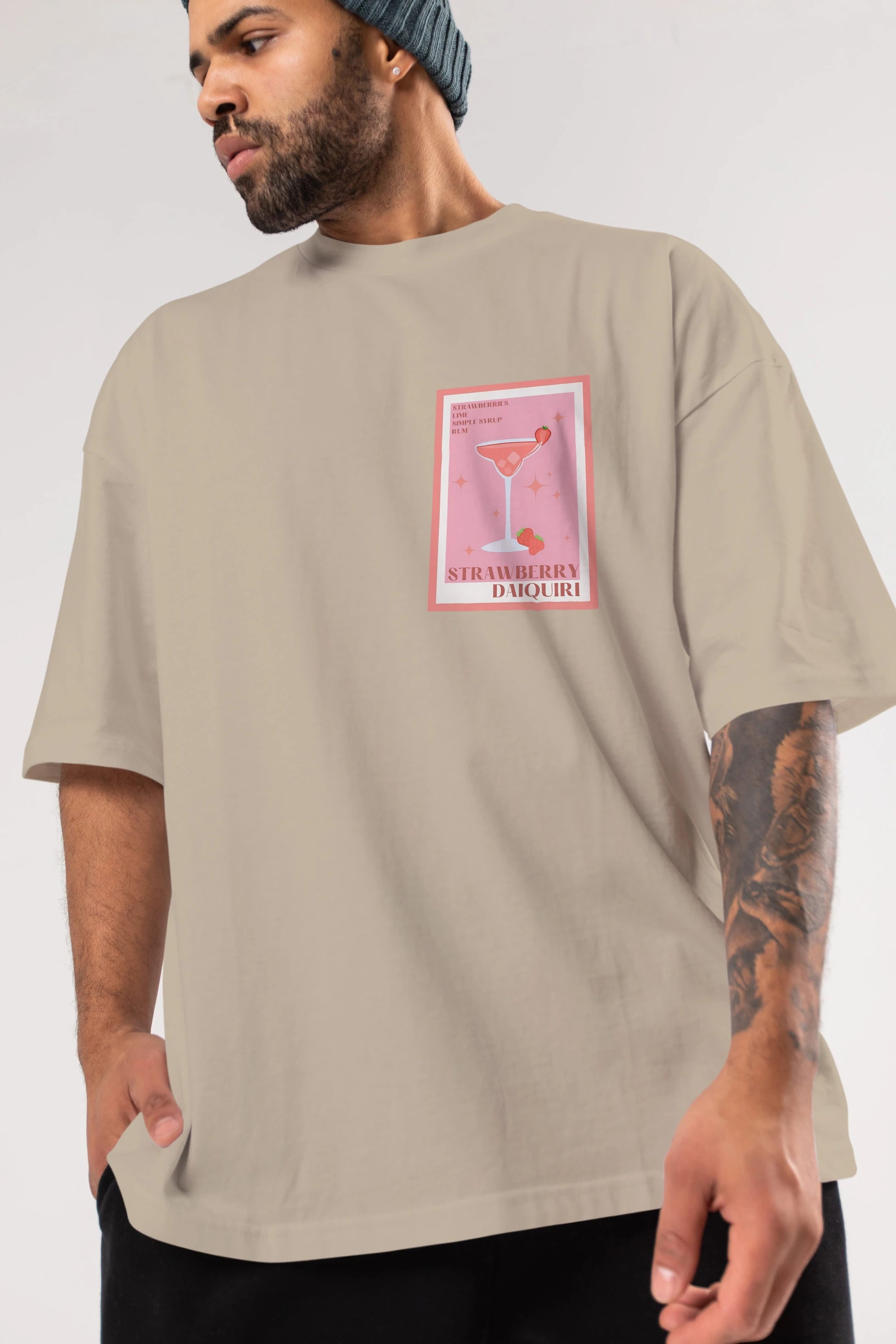 Strawberry Daiquiri Ön Sol Baskılı Oversize t-shirt Erkek Kadın Unisex %100 Pamuk Bisiklet Yaka tişort
