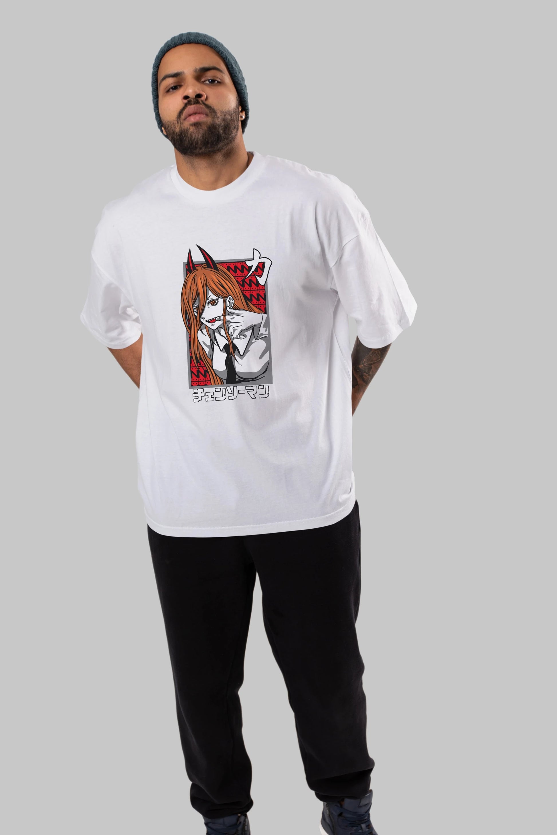 CHAINSAWMAN POWER Anime Ön Baskılı Oversize t-shirt %100 pamuk Erkek Kadın Unisex
