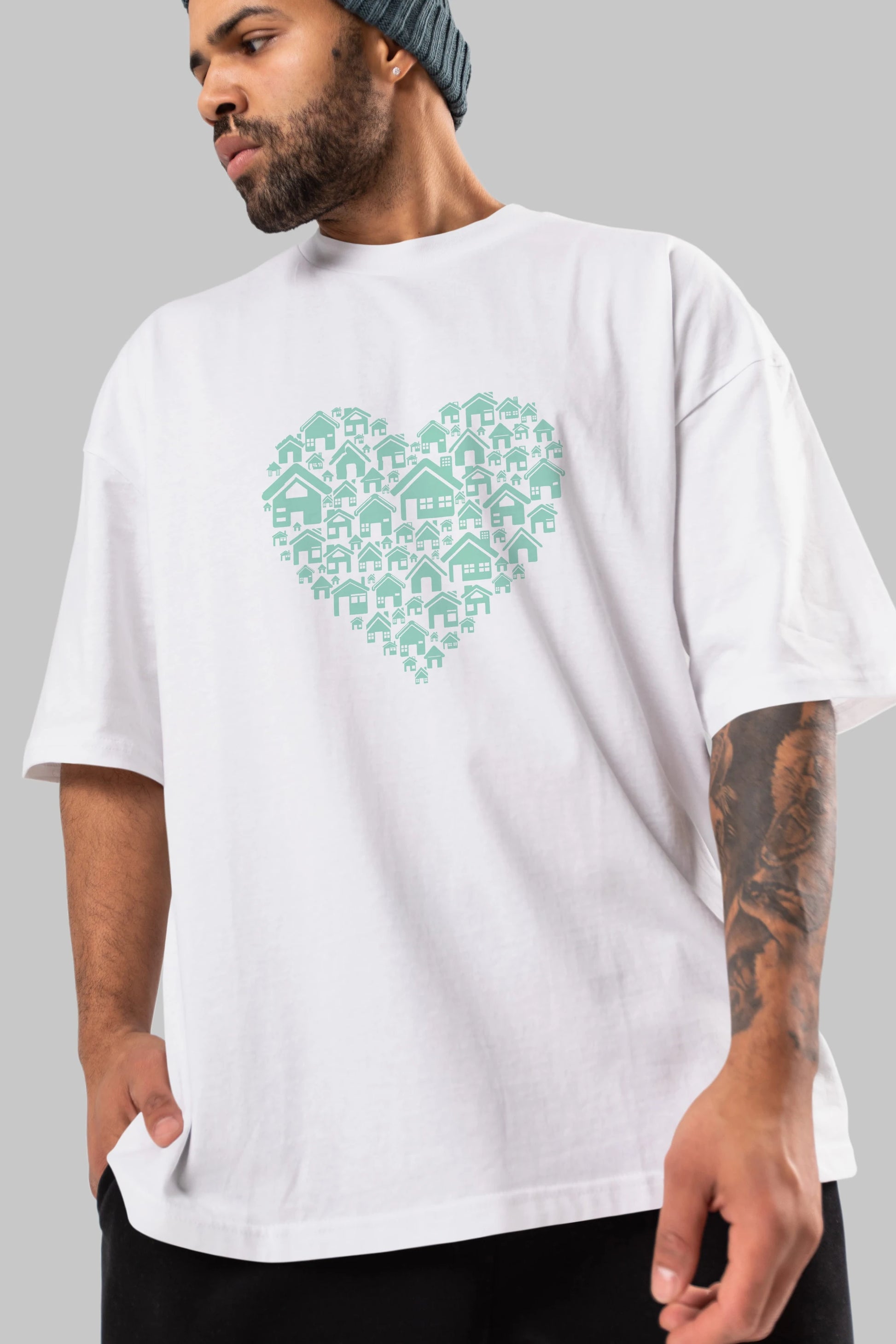 Home Heart Ön Baskılı Oversize t-shirt %100 pamuk Erkek Kadın Unisex