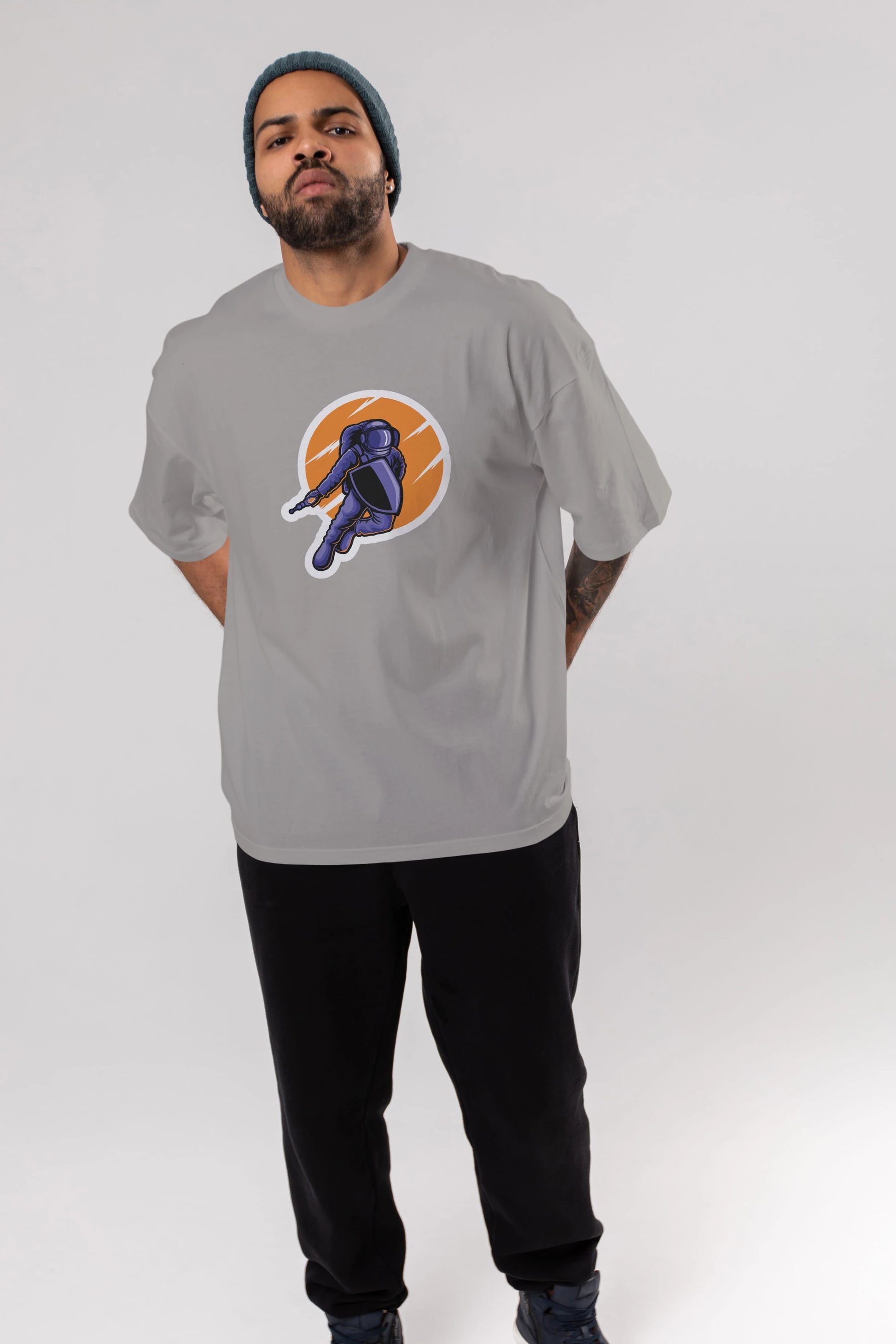 Astro Wars Sticker Ön Baskılı Oversize t-shirt Erkek Kadın Unisex