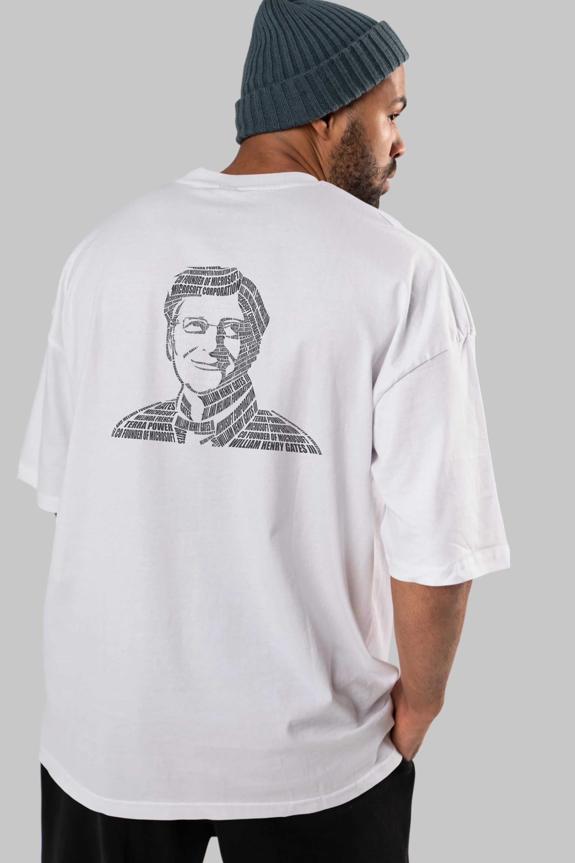 Bill Gates Calligram Arka Baskılı Oversize t-shirt %100 pamuk Erkek Kadın Unisex