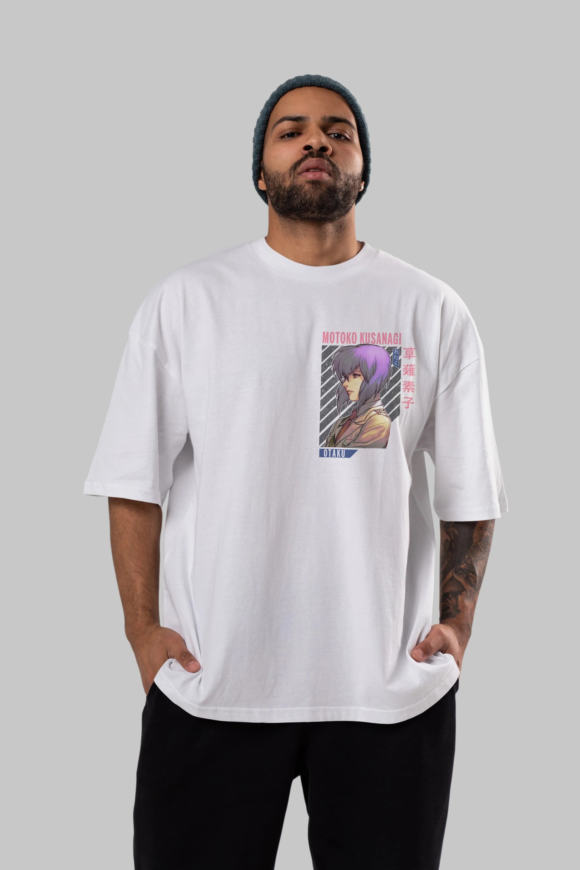 Motoko Kusanagi 4 Ön Sol Baskılı Oversize t-shirt Erkek Kadın Unisex %100 Pamuk Bisiklet Yaka tişort