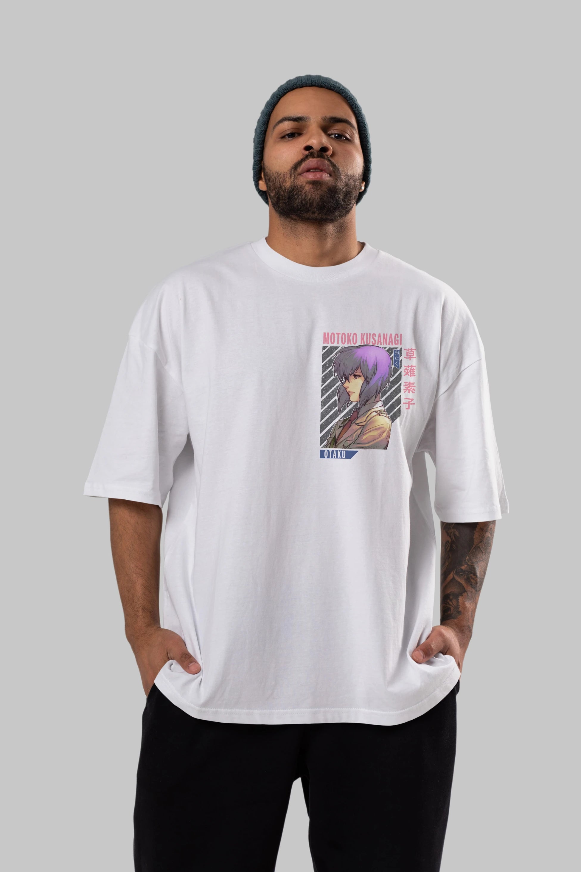 Motoko Kusanagi 4 Ön Sol Baskılı Oversize t-shirt Erkek Kadın Unisex %100 Pamuk Bisiklet Yaka tişort