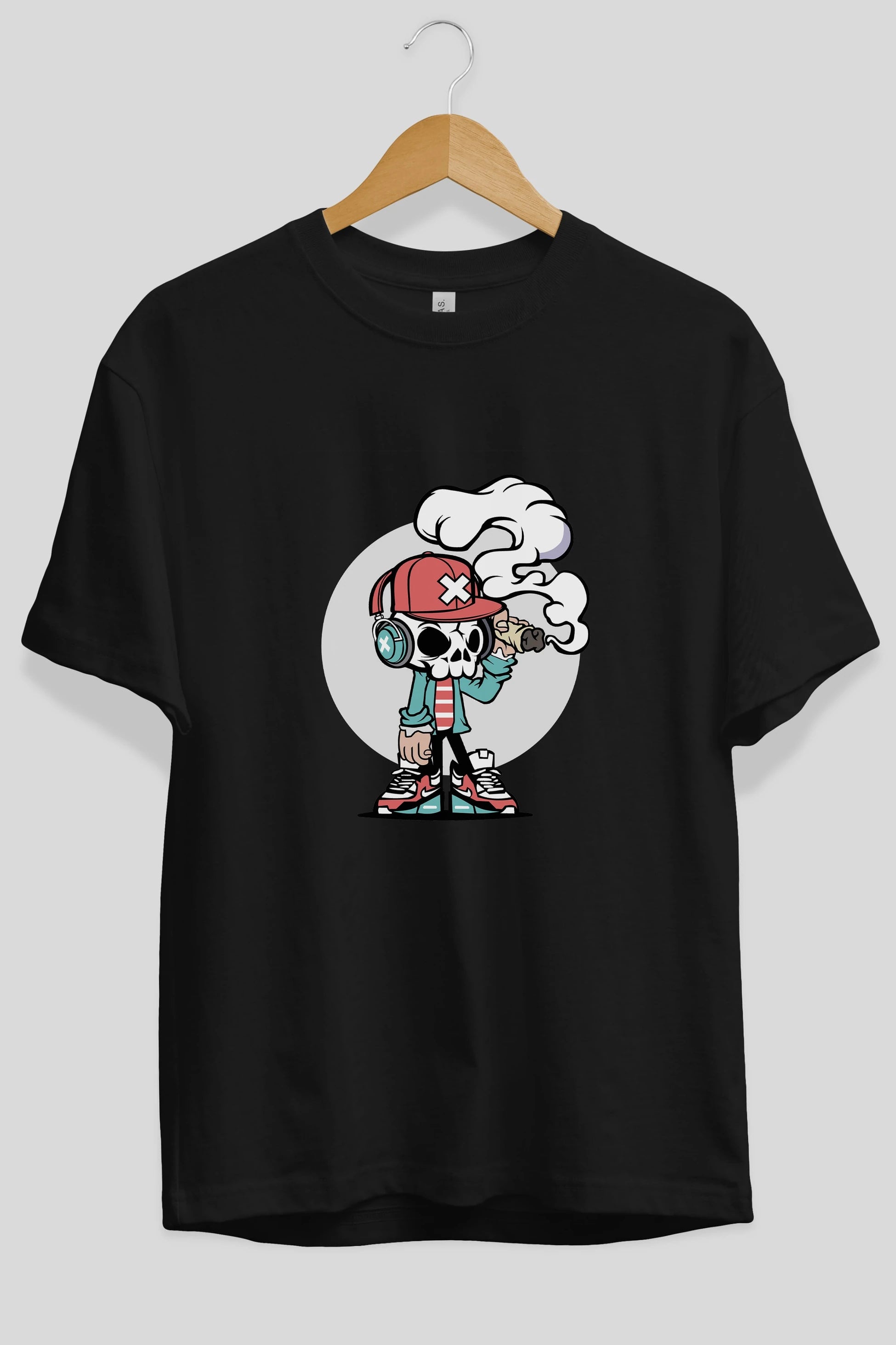 Skull Headphone Ön Baskılı Oversize t-shirt Erkek Kadın Unisex %100 Pamuk tişort