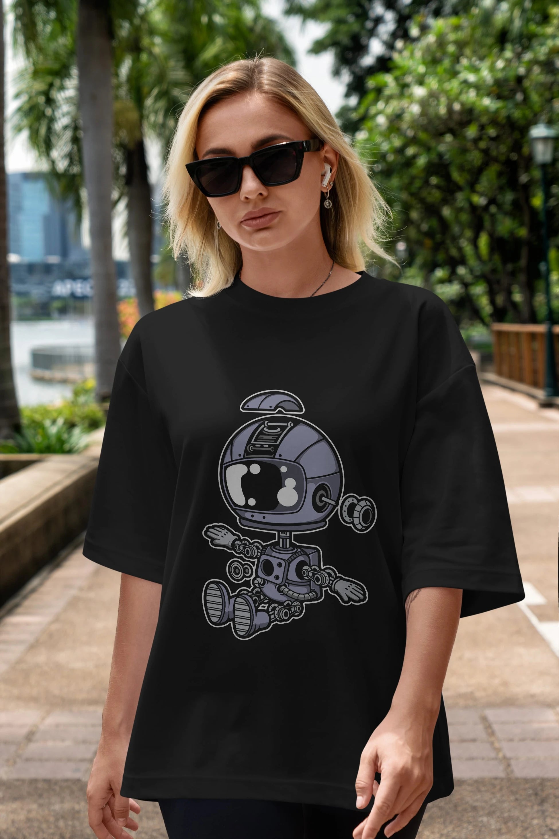 Astronaut Robot Ön Baskılı Oversize t-shirt Erkek Kadın Unisex