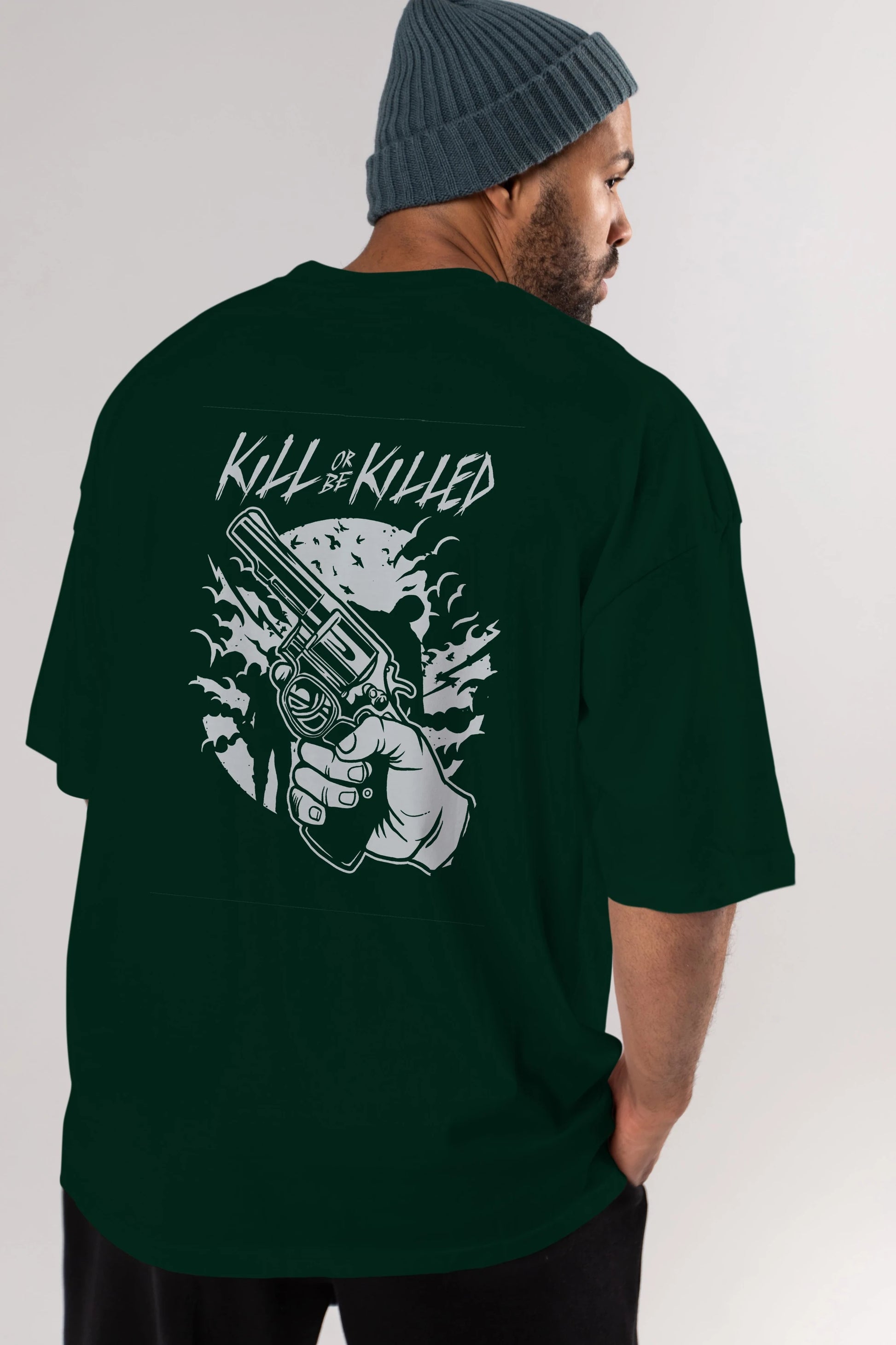 Zombie Shooter Arka Baskılı Oversize t-shirt Erkek Kadın Unisex %100 Pamuk