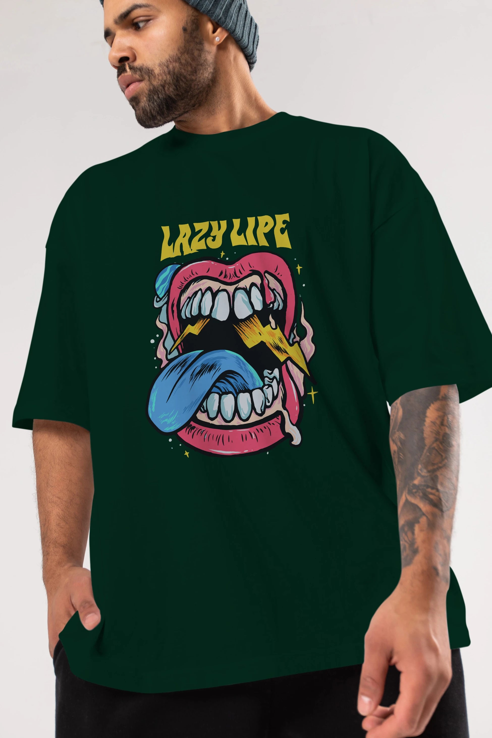 Lazy Lipe Ön Baskılı Oversize t-shirt Erkek Kadın Unisex