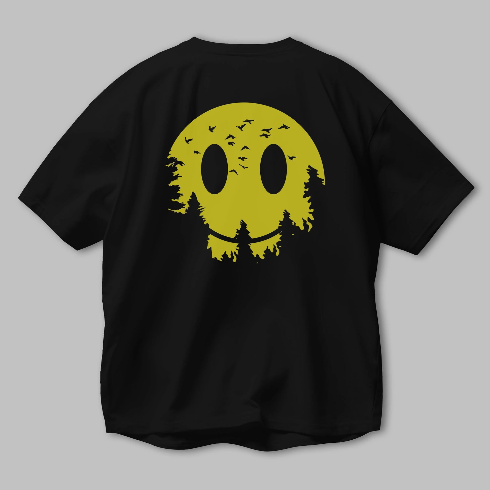 Smiley Moon Arka Baskılı Oversize t-shirt %100 pamuk Erkek Kadın Unisex