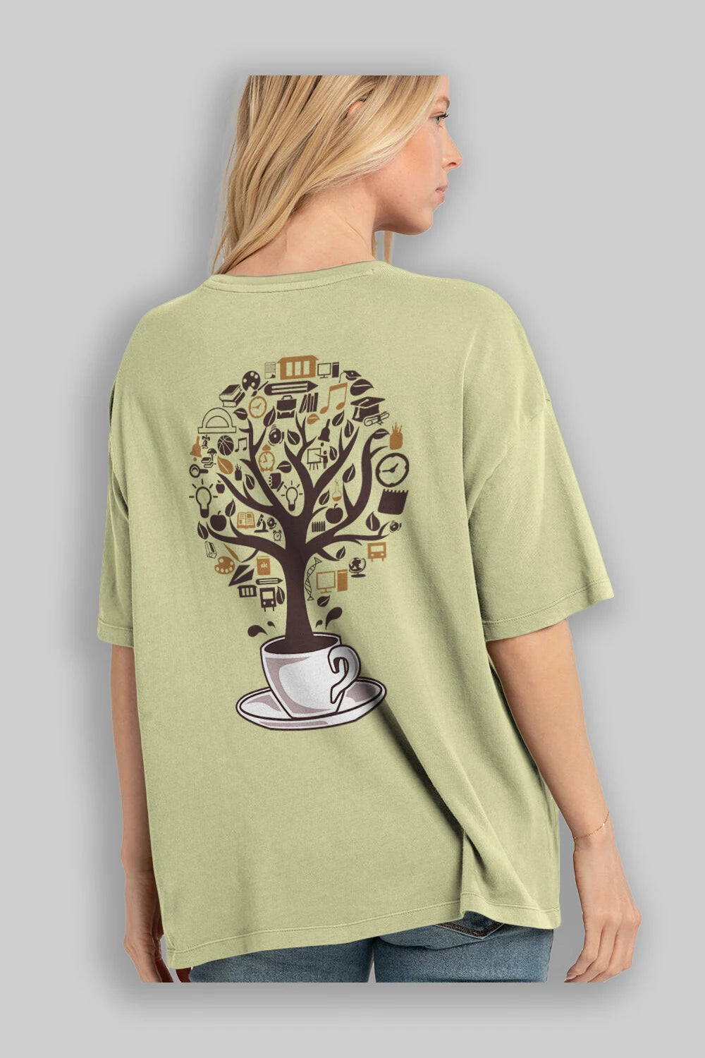 Coffee Tree Arka Baskılı Oversize t-shirt %100 pamuk Erkek Kadın Unisex