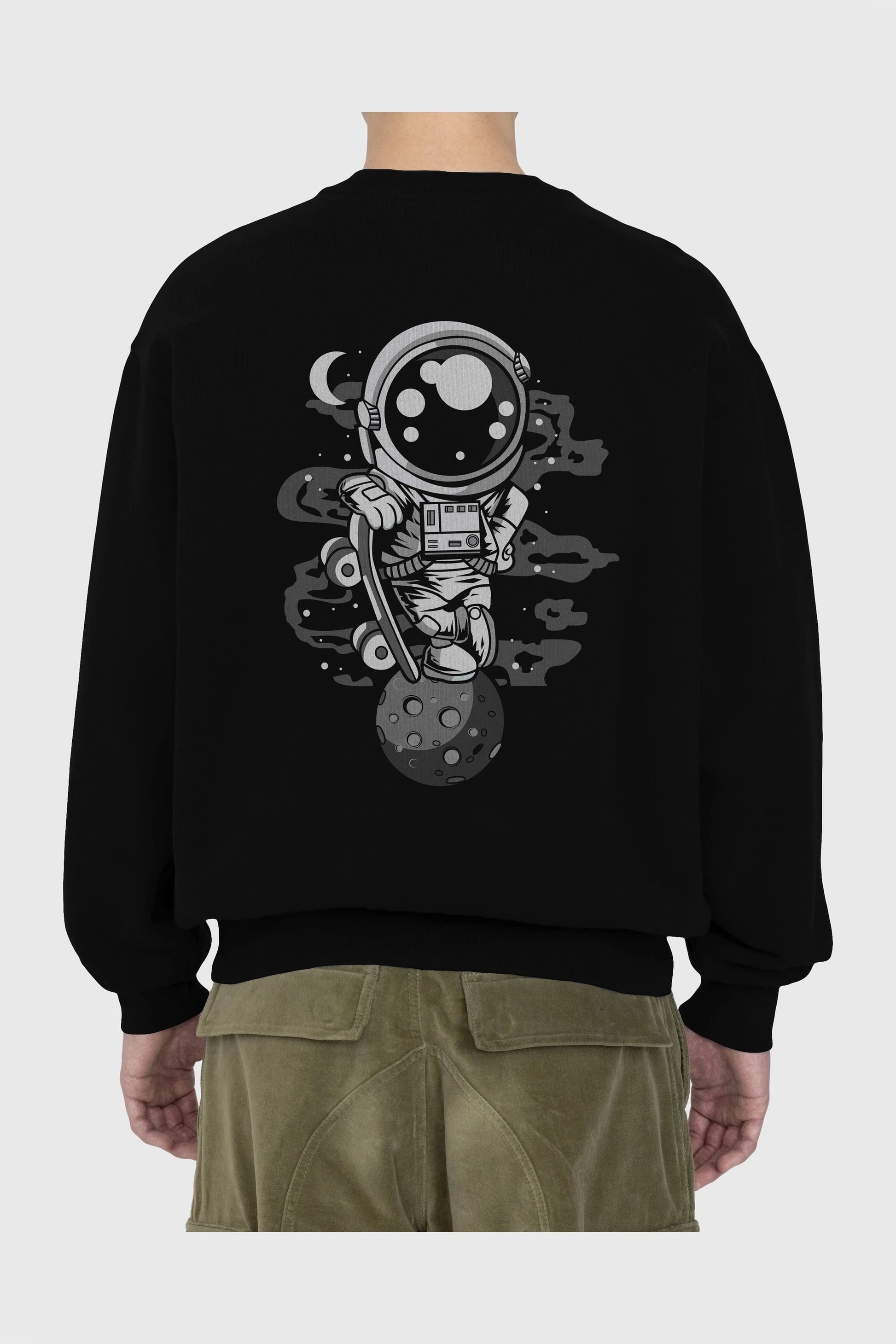 Astronaut Skater Boy Arka Baskılı Oversize Sweatshirt Erkek Kadın Unisex