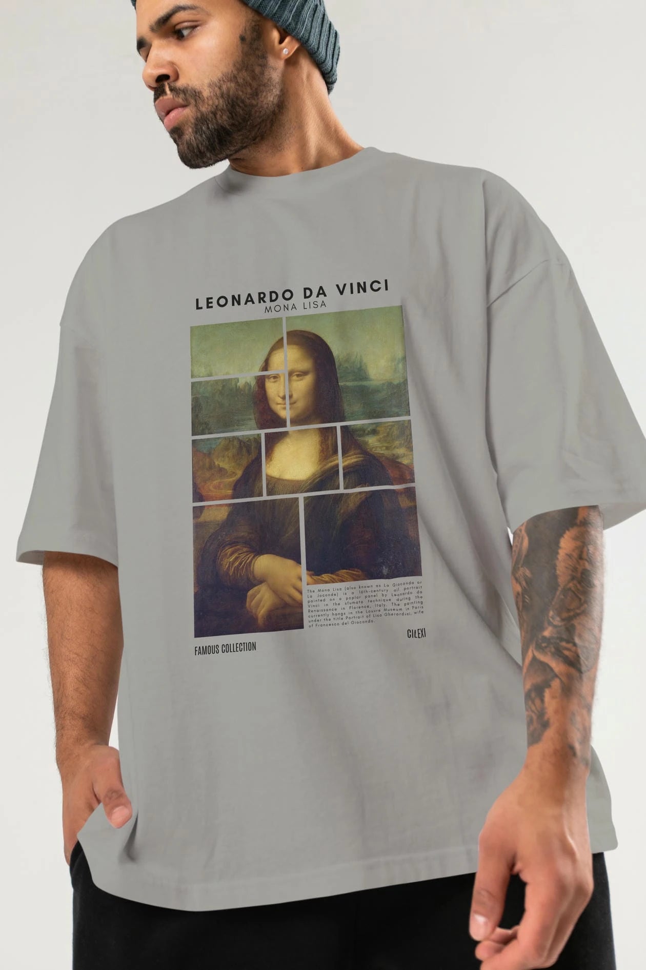 Leonardo Da Vinci Mona Lisa ön Baskılı Oversize t-shirt Erkek Kadın Bisiklet Yaka Pamuk tişort