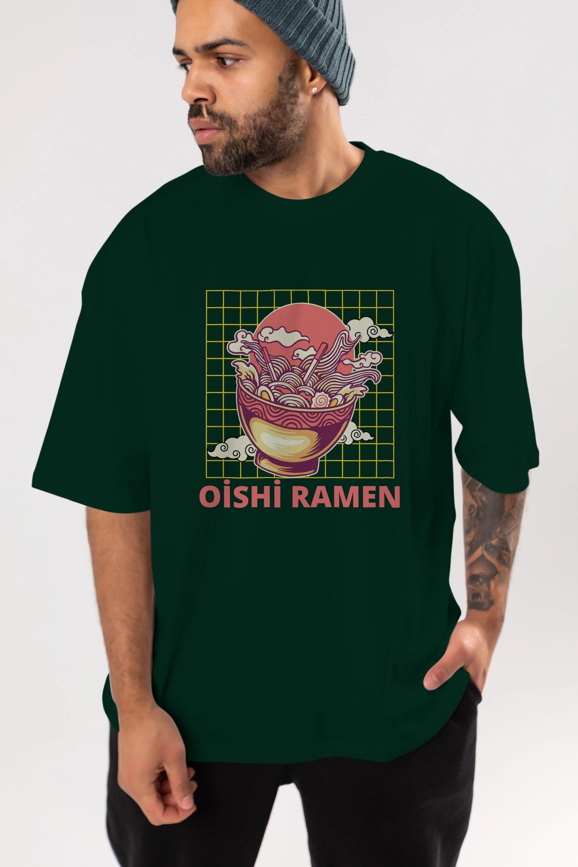 Oishi Ramen Yazılı Ön Baskılı Oversize t-shirt Erkek Kadın Unisex