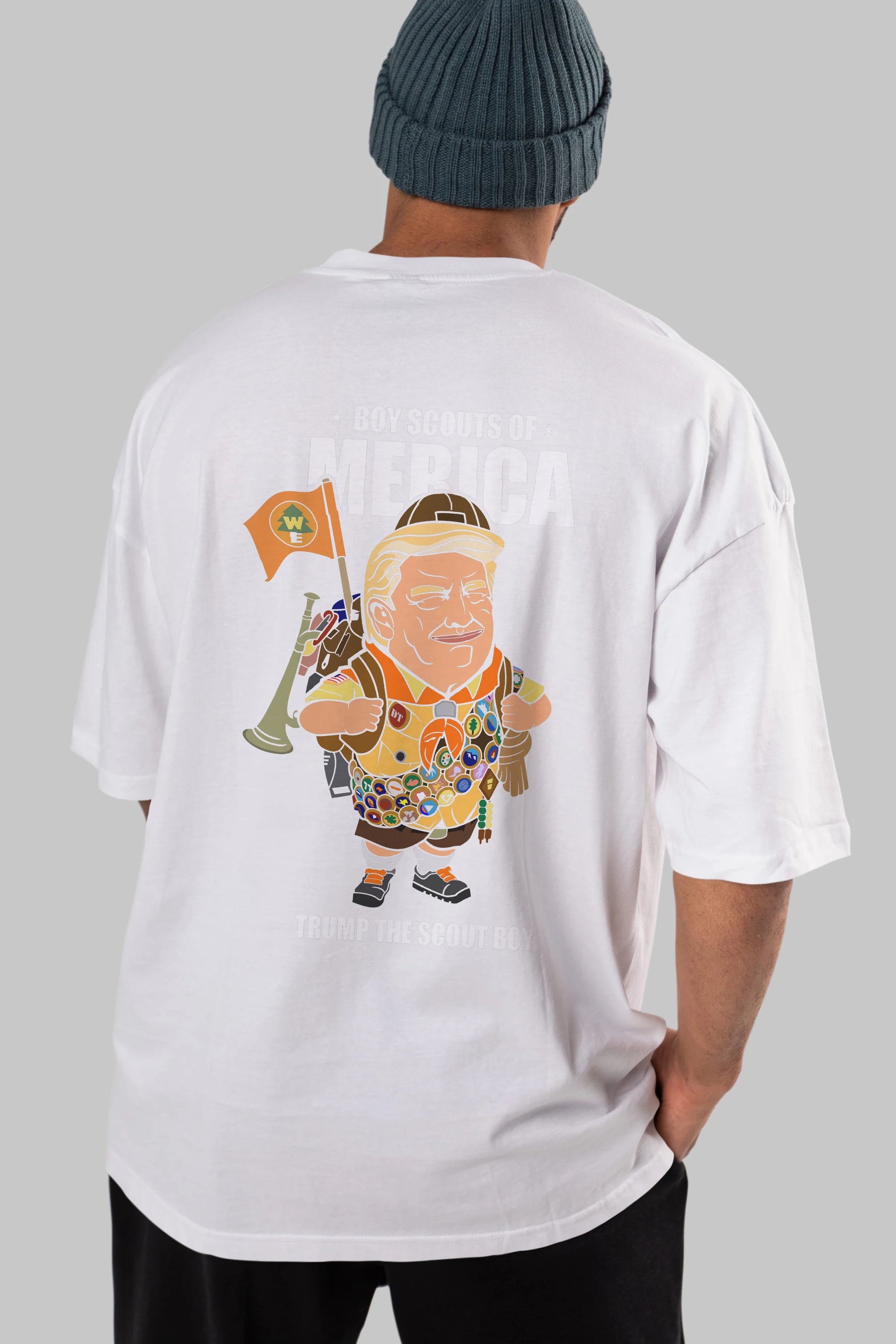 Trump Scout Boy Arka Baskılı Oversize t-shirt Erkek Kadın Unisex %100 Pamuk tişort