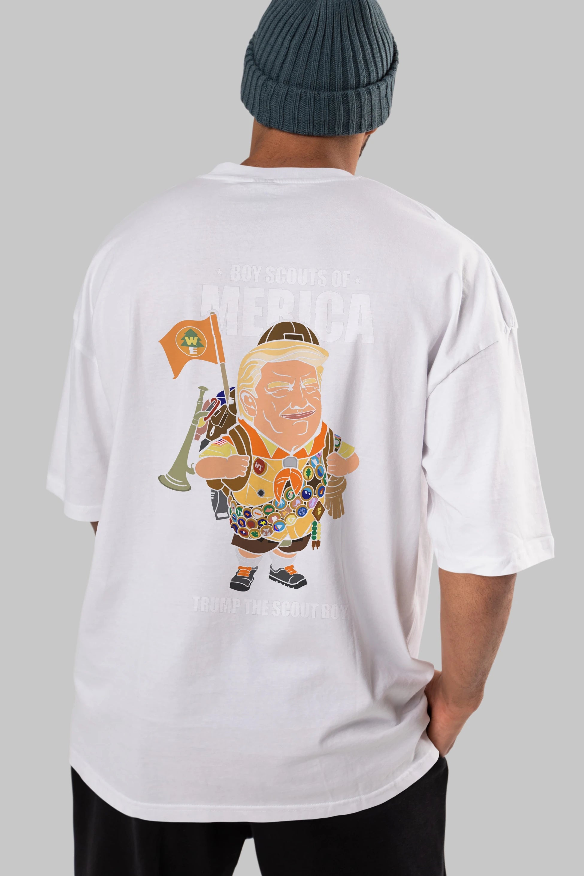 Trump Scout Boy Arka Baskılı Oversize t-shirt Erkek Kadın Unisex %100 Pamuk tişort