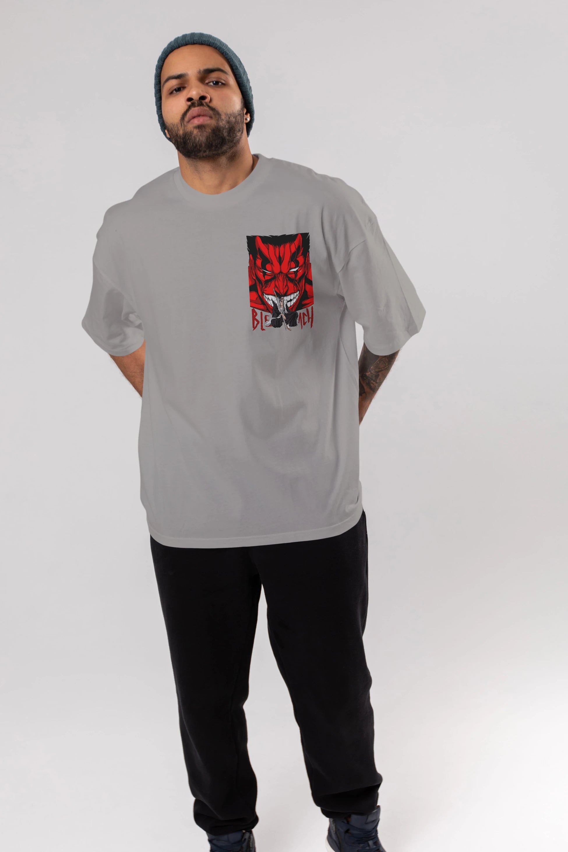 KENPACHI ZARAKI BLEACH Ön Sol Baskılı Oversize t-shirt Erkek Kadın Unisex %100 Pamuk Bisiklet Yaka tişort
