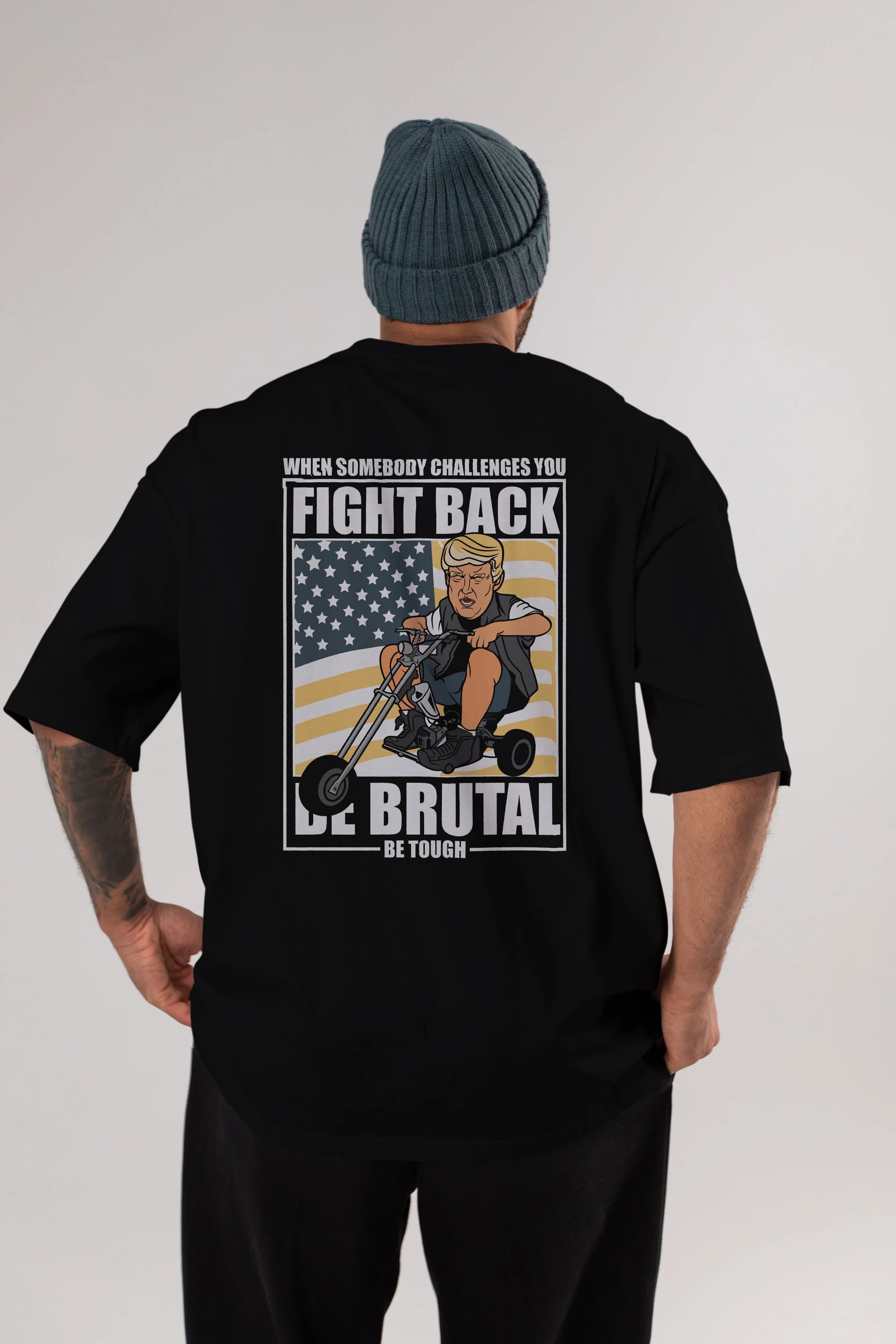 Trump Biker Arka Baskılı Oversize t-shirt Erkek Kadın Unisex %100 Pamuk tişort