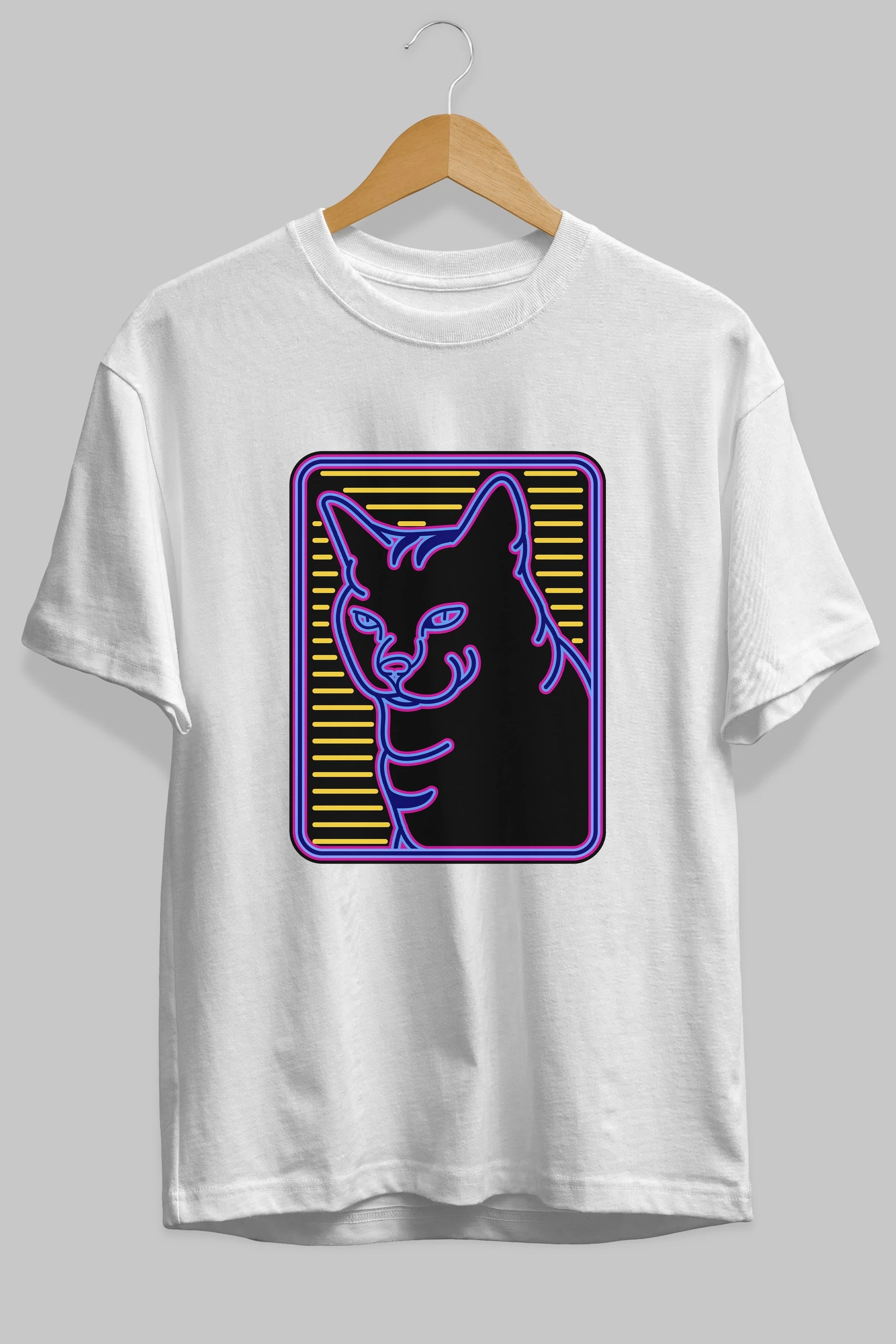 Neon Cat Ön Baskılı Oversize t-shirt Erkek Kadın Unisex