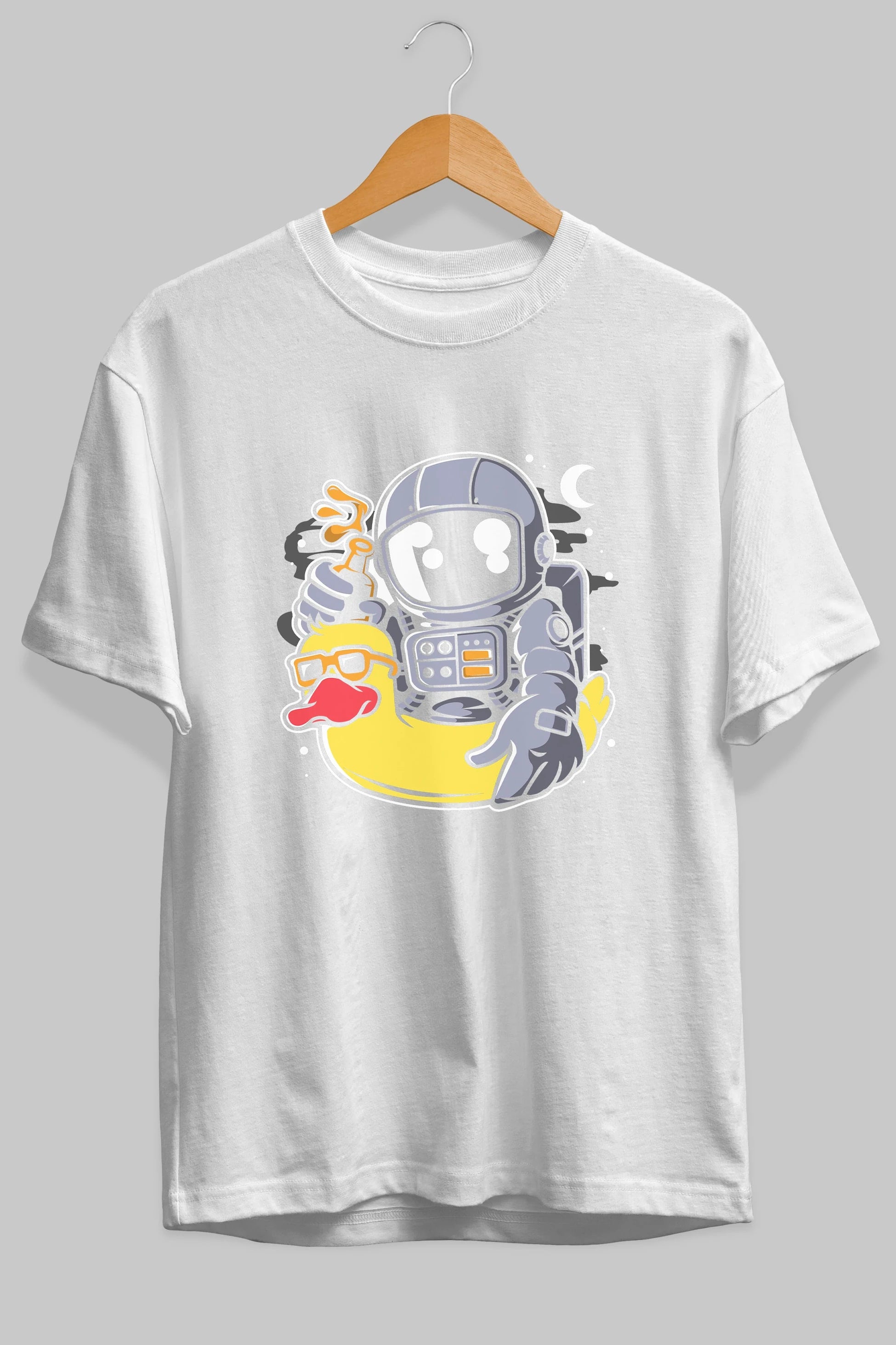 Astronaut Duck Balloon Ön Baskılı Oversize t-shirt Erkek Kadın Unisex