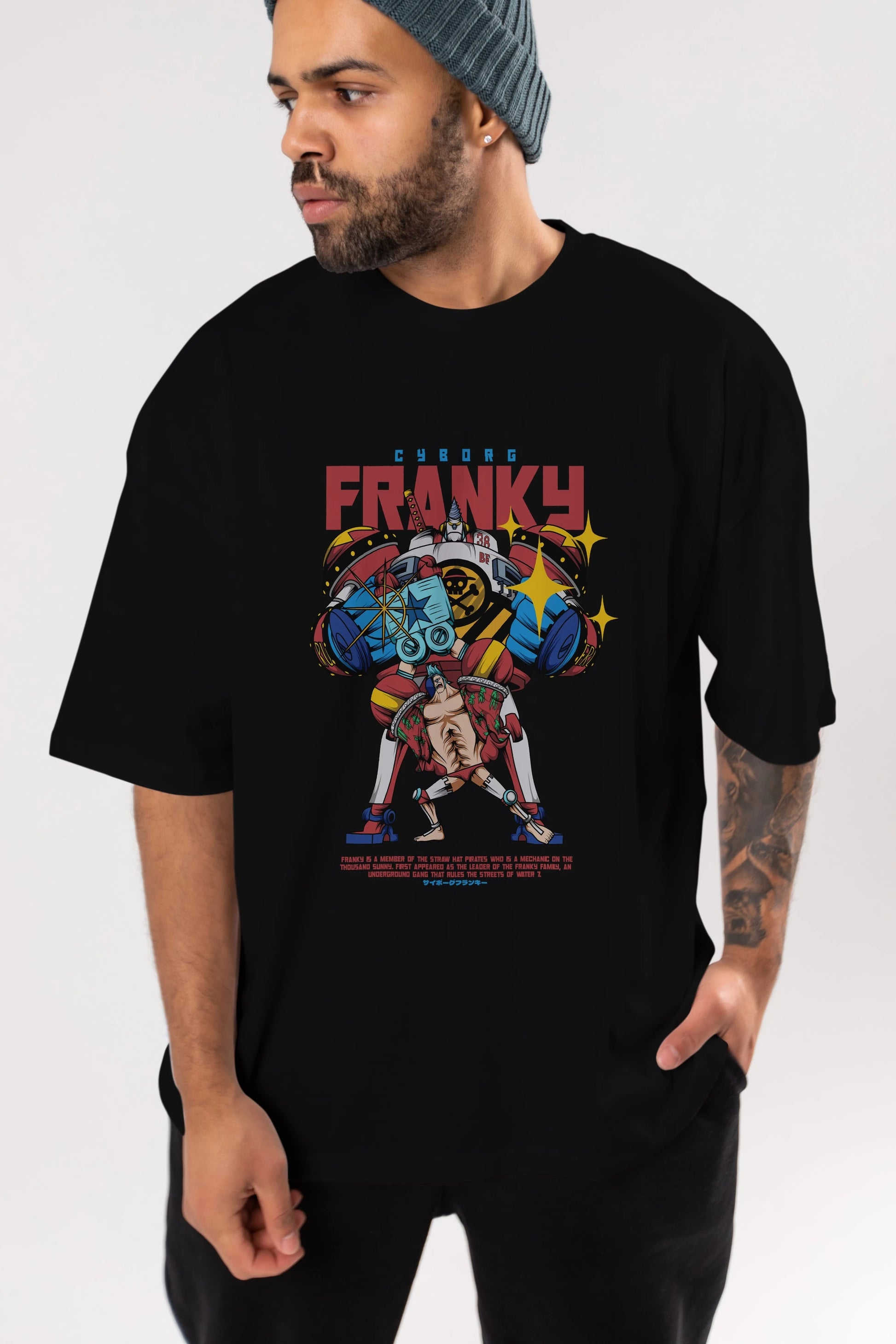 Cyborg Franky Anime Ön Baskılı Oversize t-shirt %100 pamuk Erkek Kadın Unisex