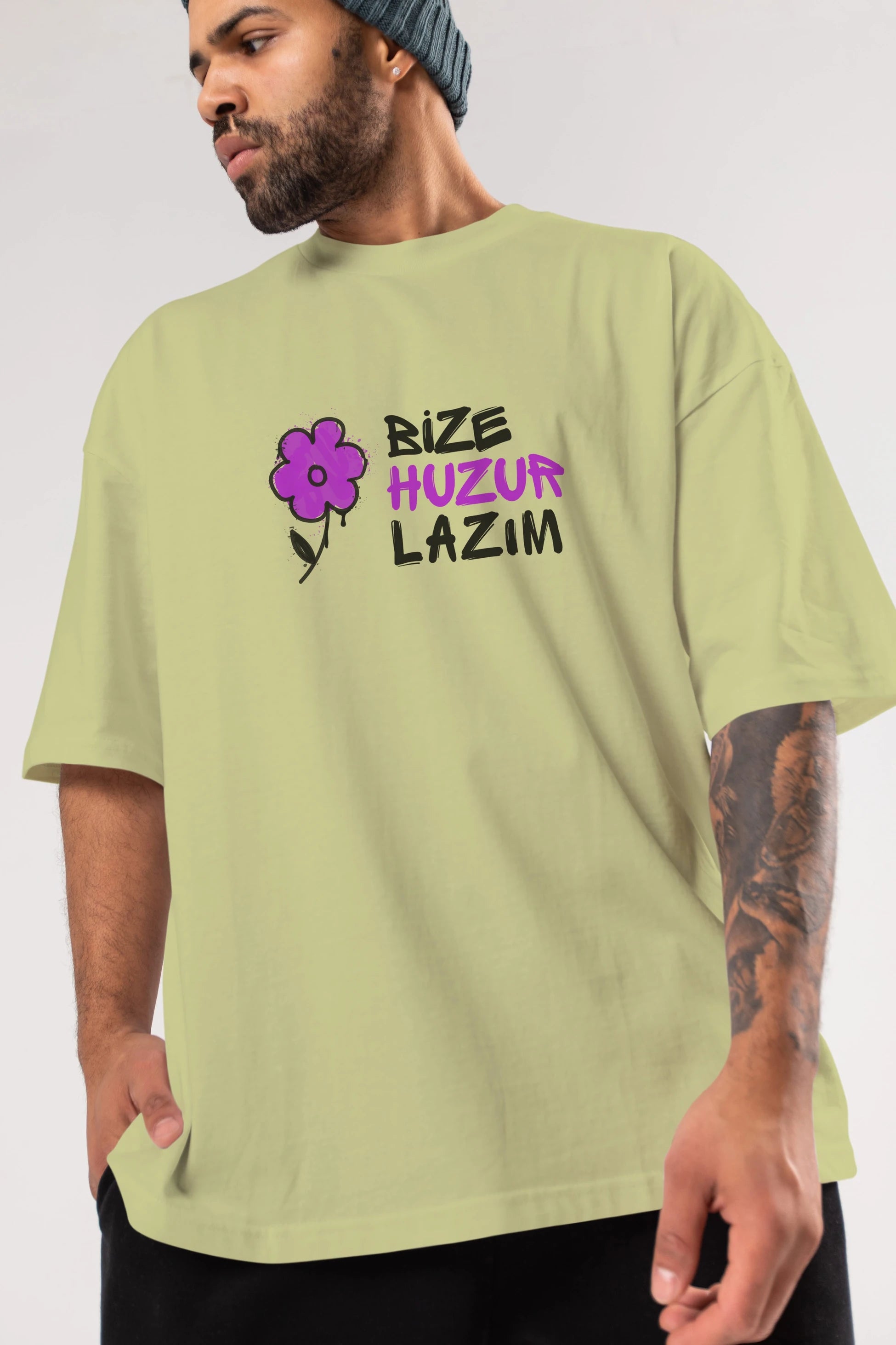 Bize Huzur Lazım Ön Baskılı Oversize t-shirt Erkek Kadın Unisex
