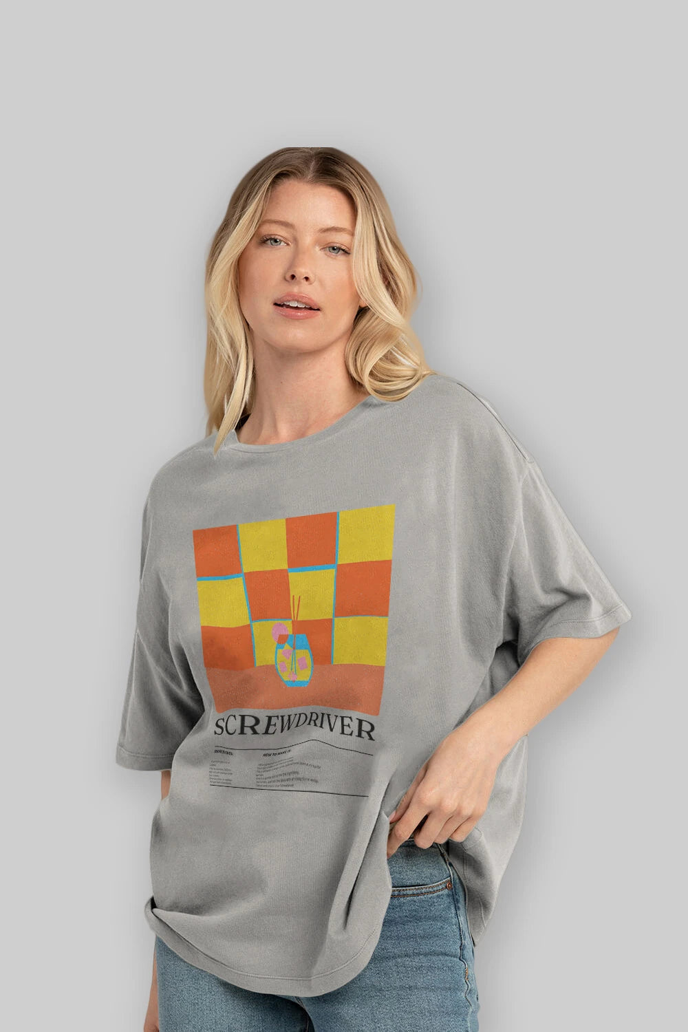 Screwdriver Kokteyl Ön Baskılı Oversize t-shirt Erkek Kadın %100 Pamuk Bisiklet Yaka tişort