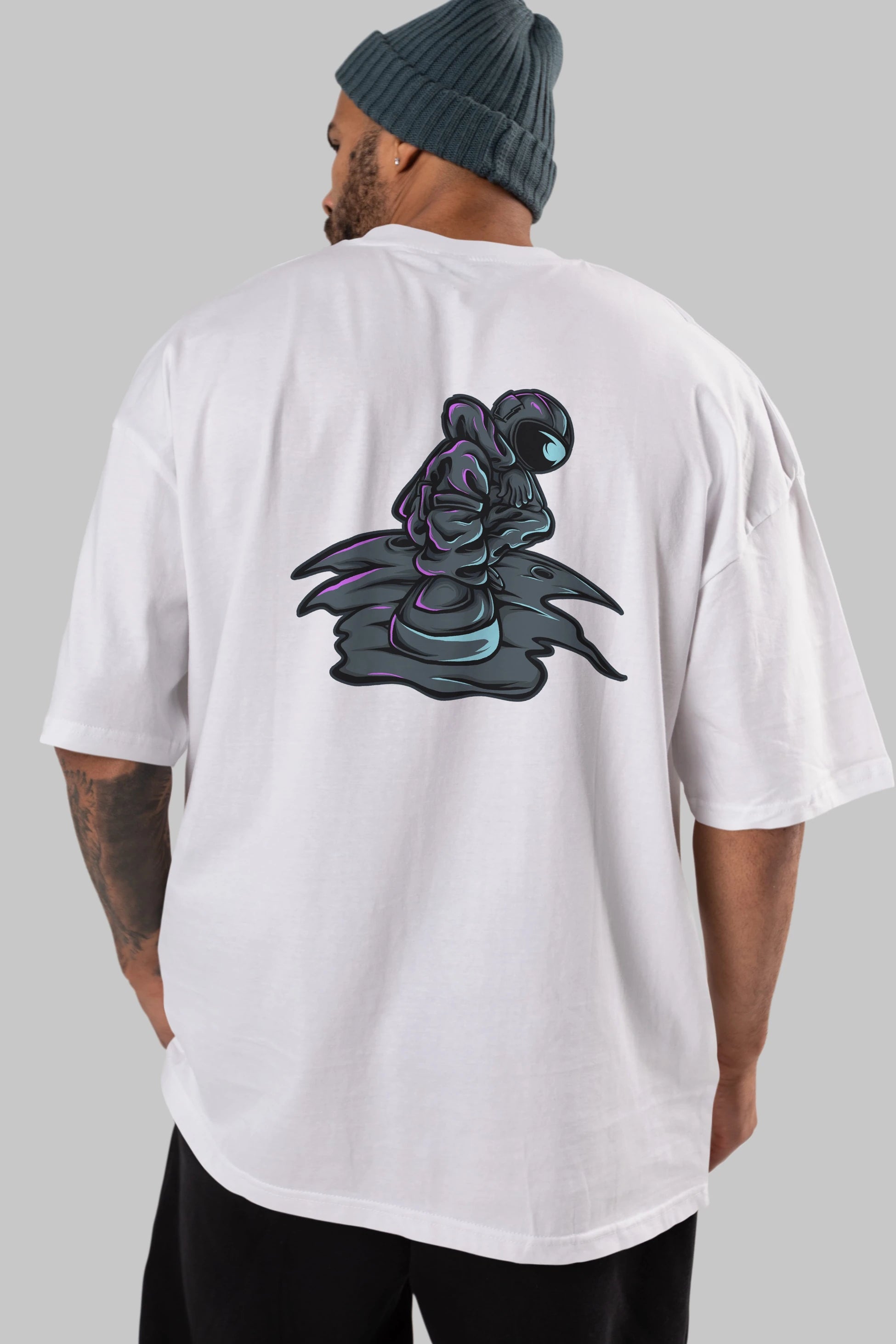 Stylish Astronaut Arka Baskılı Oversize t-shirt Erkek Kadın Unisex
