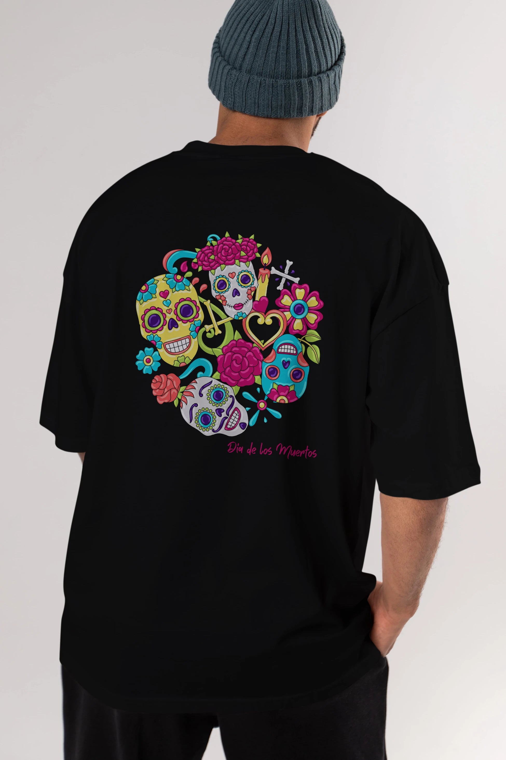 Dia de los Muertos Arka Baskılı Oversize t-shirt Erkek Kadın Unisex