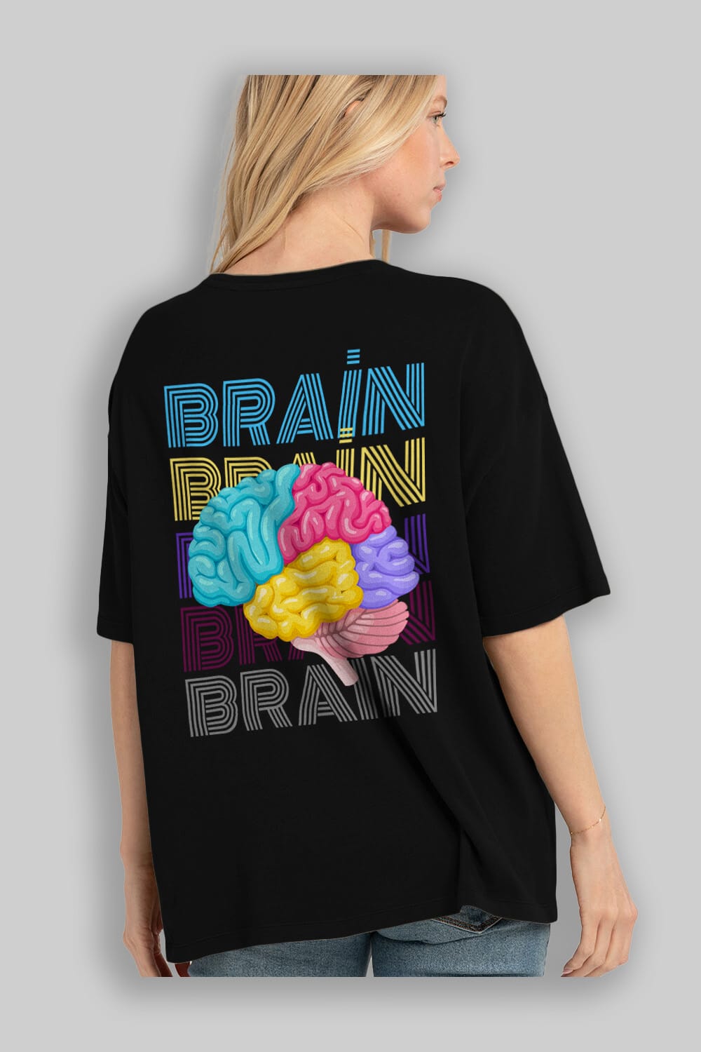 Brain Yazılı Arka Baskılı Oversize t-shirt Erkek Kadın Unisex