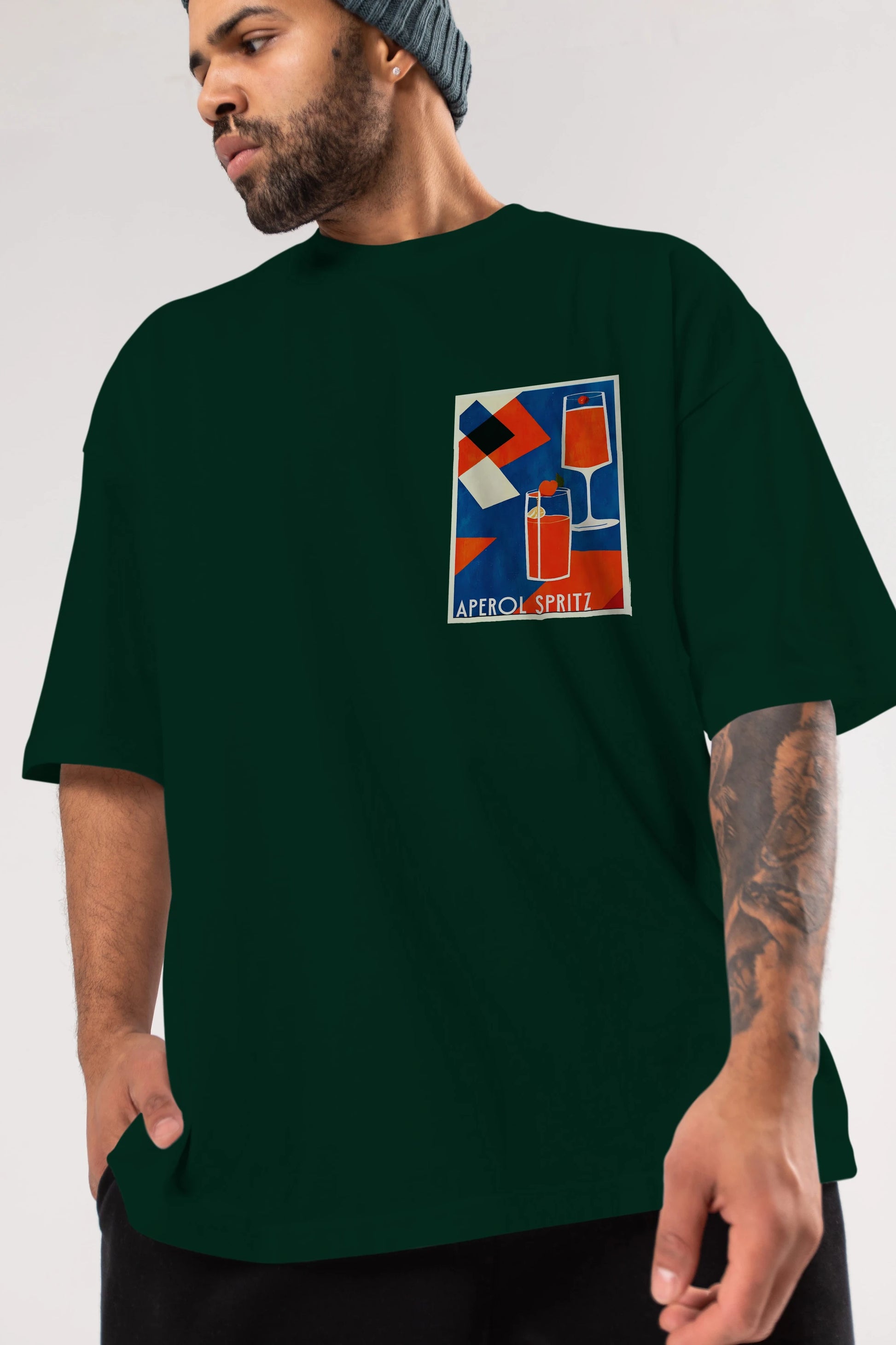 Aperol Spritz 4 Ön Sol Baskılı Oversize t-shirt Erkek Kadın Unisex %100 Pamuk Bisiklet Yaka tişort