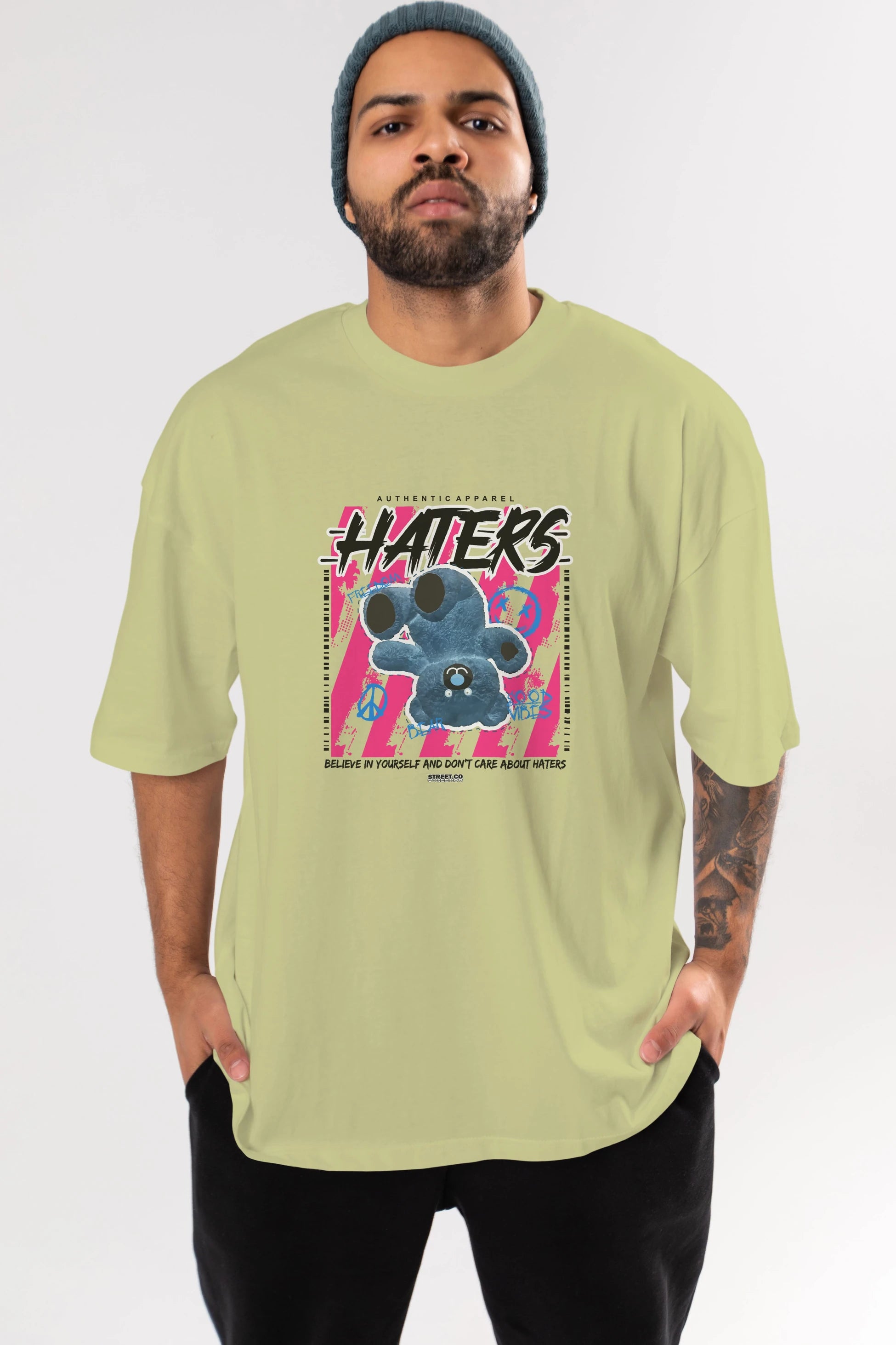 Haters Bear Ön Baskılı Oversize t-shirt Erkek Kadın Unisex