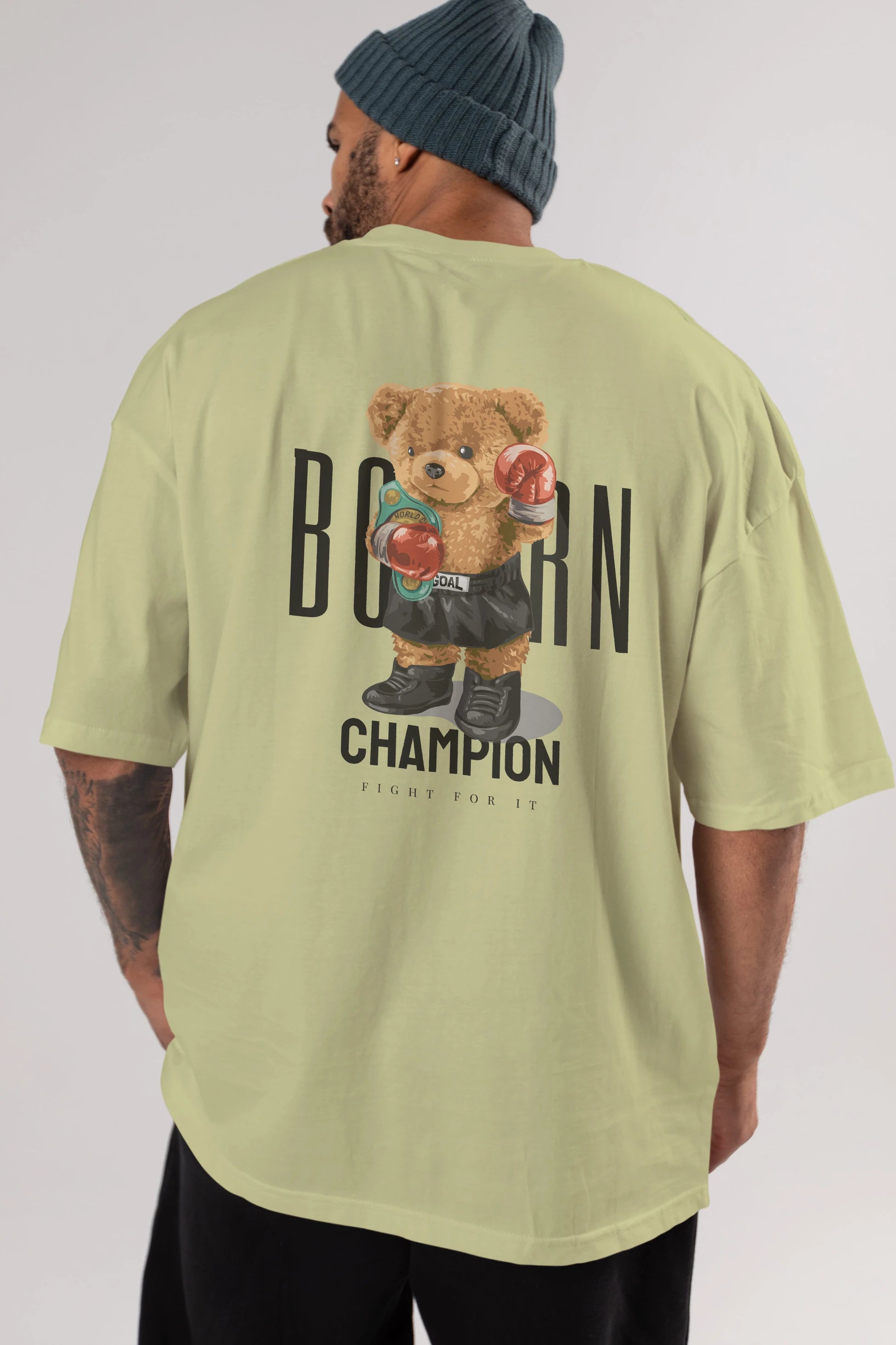 Teddy Bear Champion Arka Baskılı Oversize t-shirt Erkek Kadın Unisex %100 Pamuk