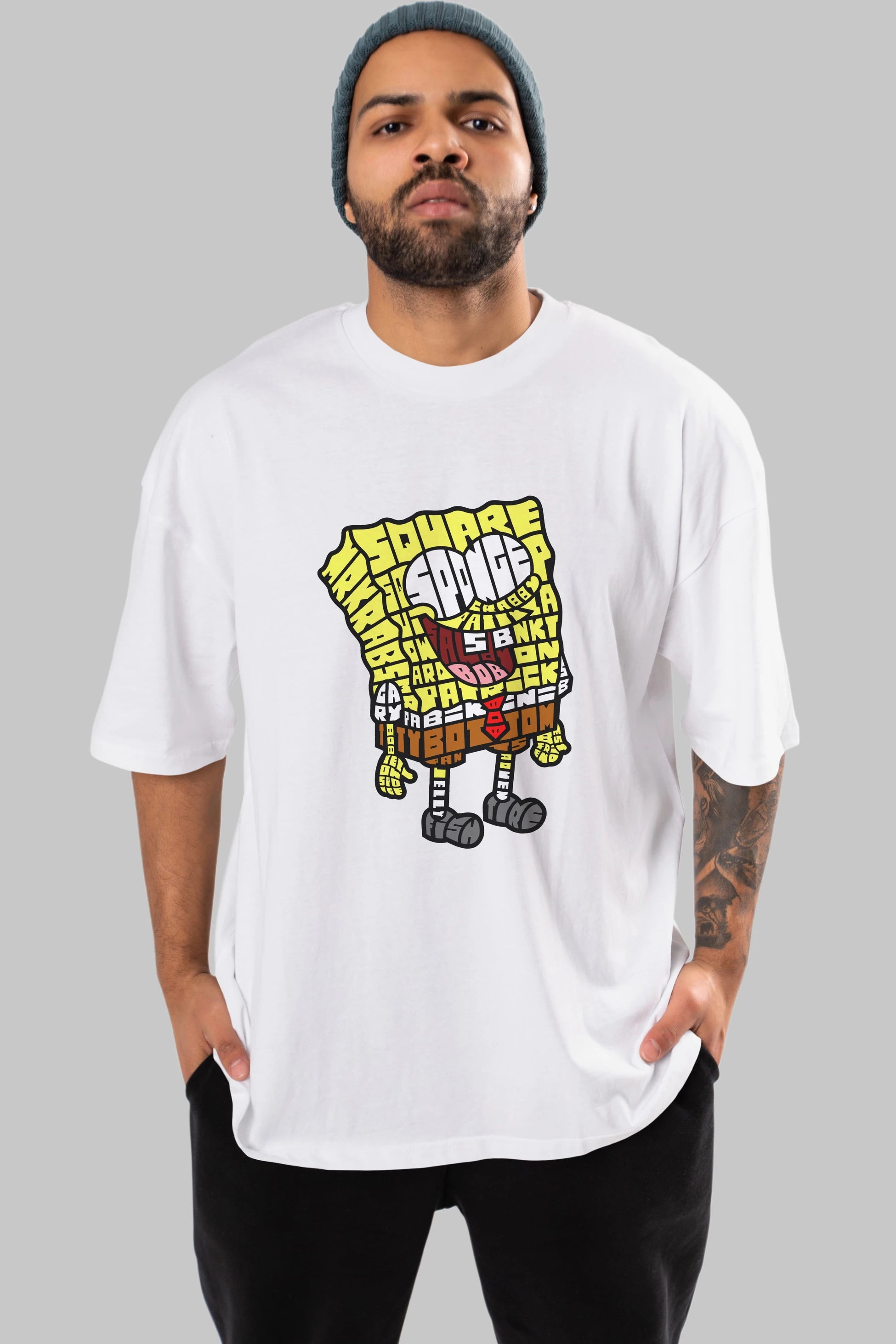 Yellow Sponge Ön Baskılı Oversize t-shirt %100 pamuk Erkek Kadın Unisex