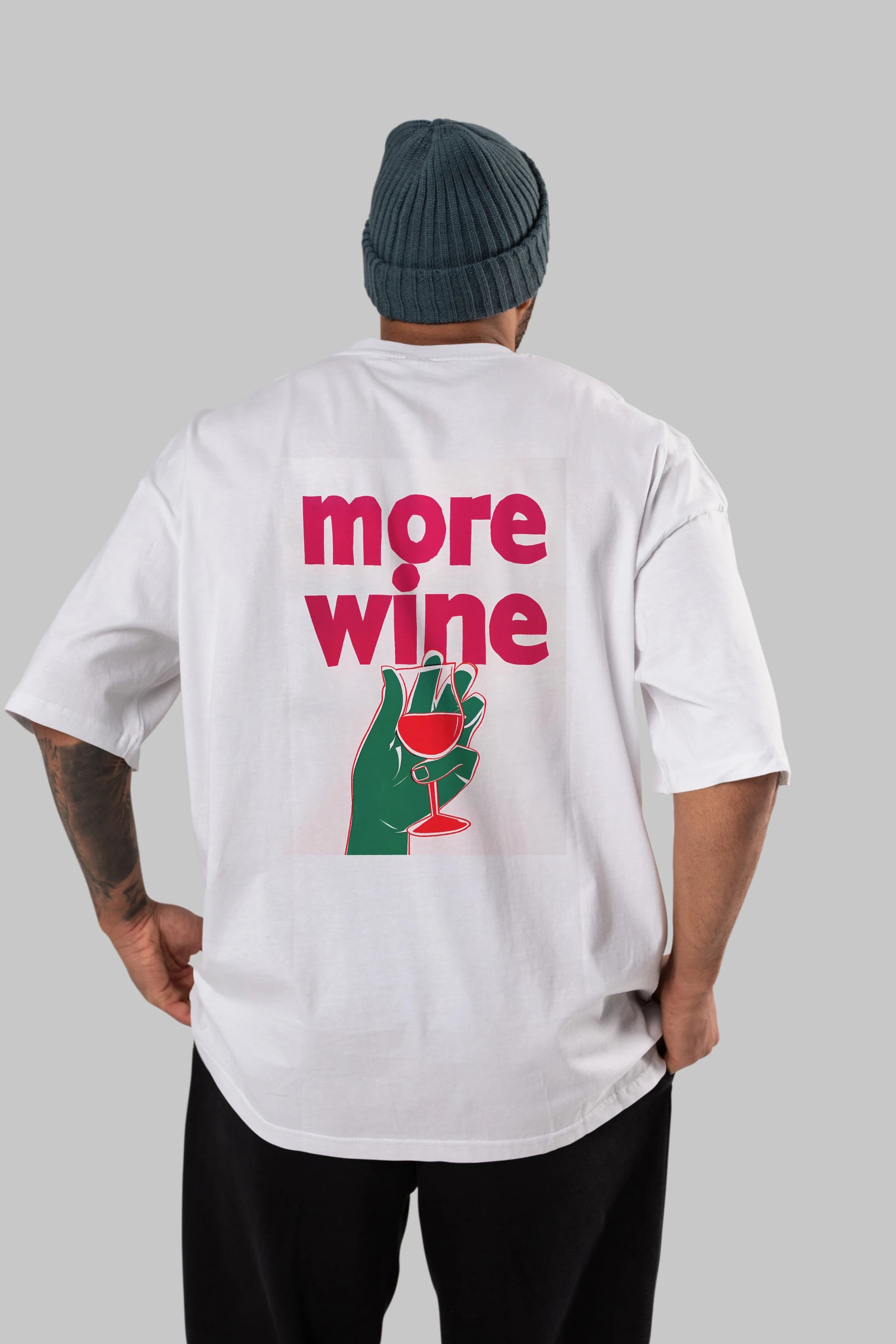 More Wine 3 Arka Baskılı Oversize t-shirt Erkek Kadın Unisex %100 Pamuk Bisiklet Yaka tişort