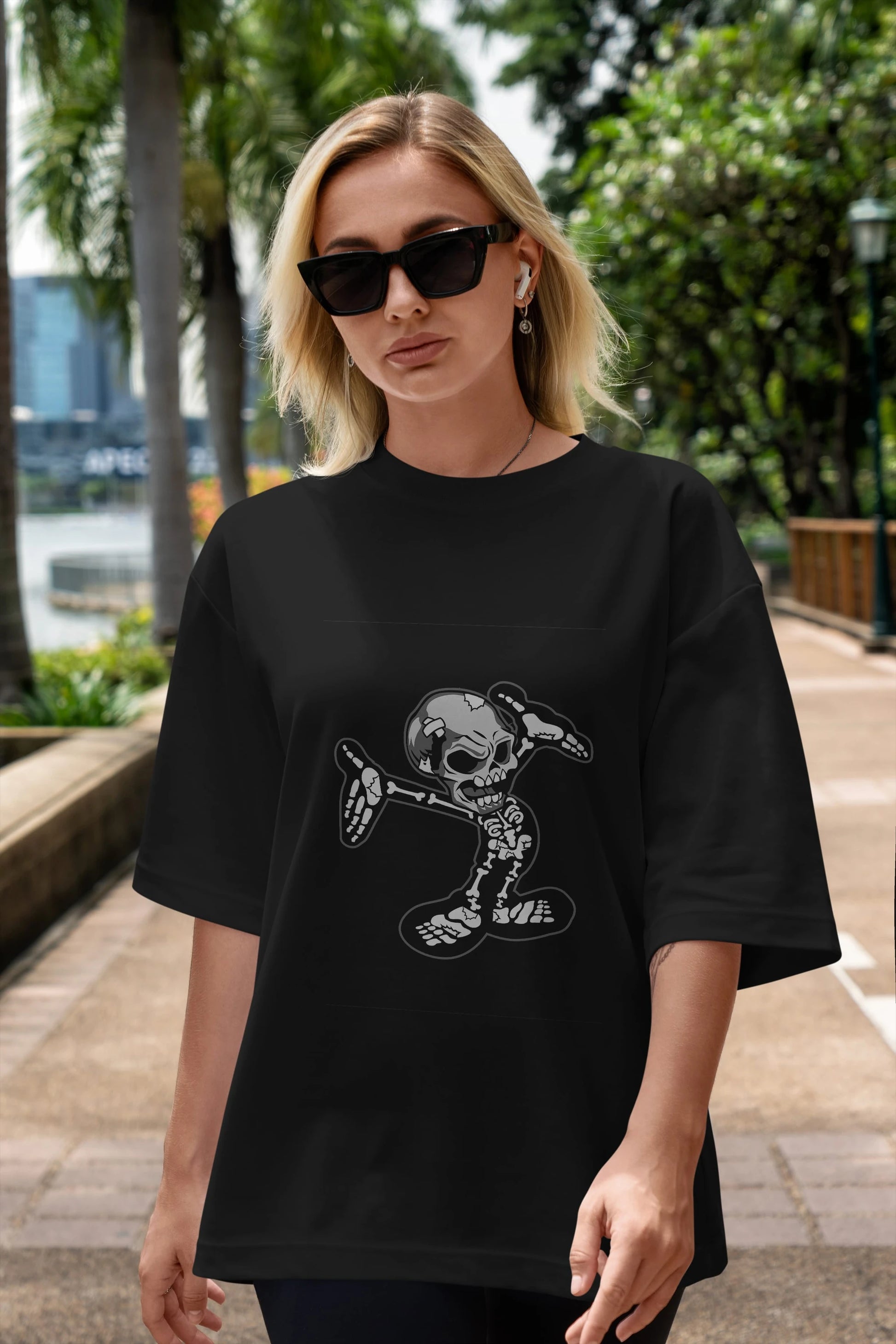 Skull Skeleton Ön Baskılı Oversize t-shirt Erkek Kadın Unisex %100 Pamuk tişort