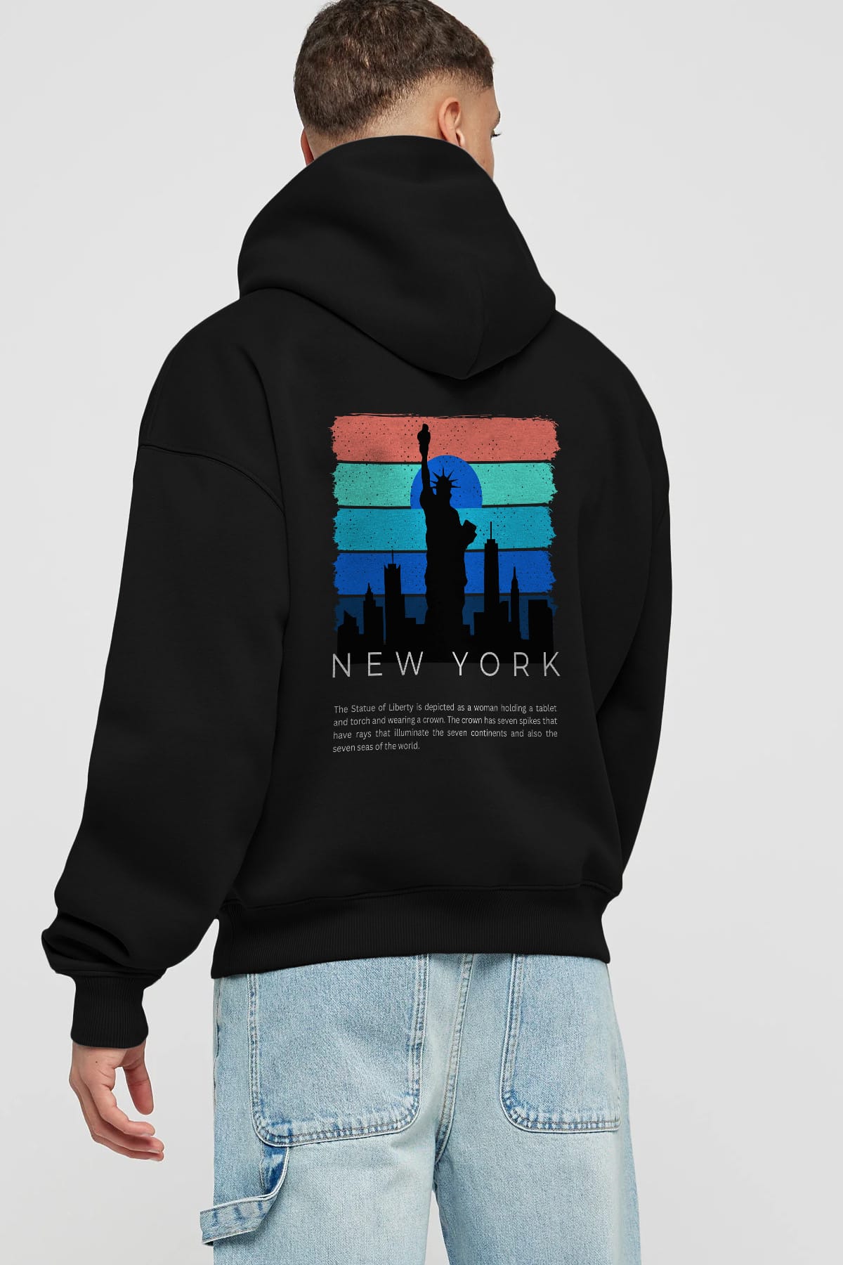 New York Yazılı Arka Baskılı Oversize Hoodie Kapüşonlu Sweatshirt Erkek Kadın Unisex