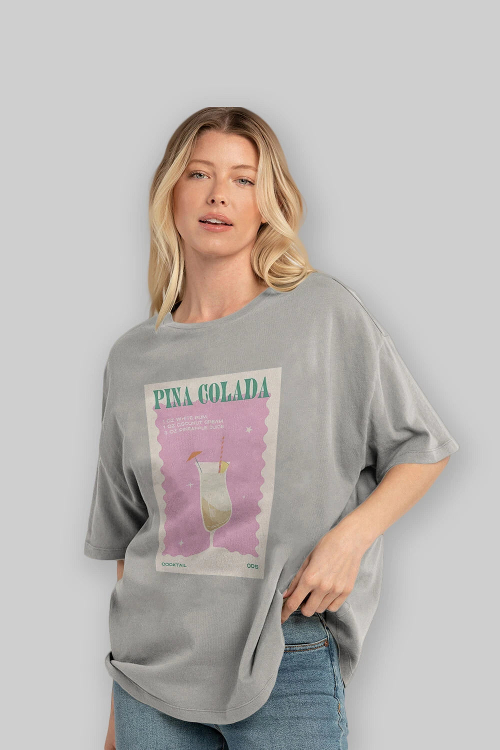 Pina Colada 3 Ön Baskılı Oversize t-shirt Erkek Kadın Unisex %100 Pamuk Bisiklet Yaka tişort