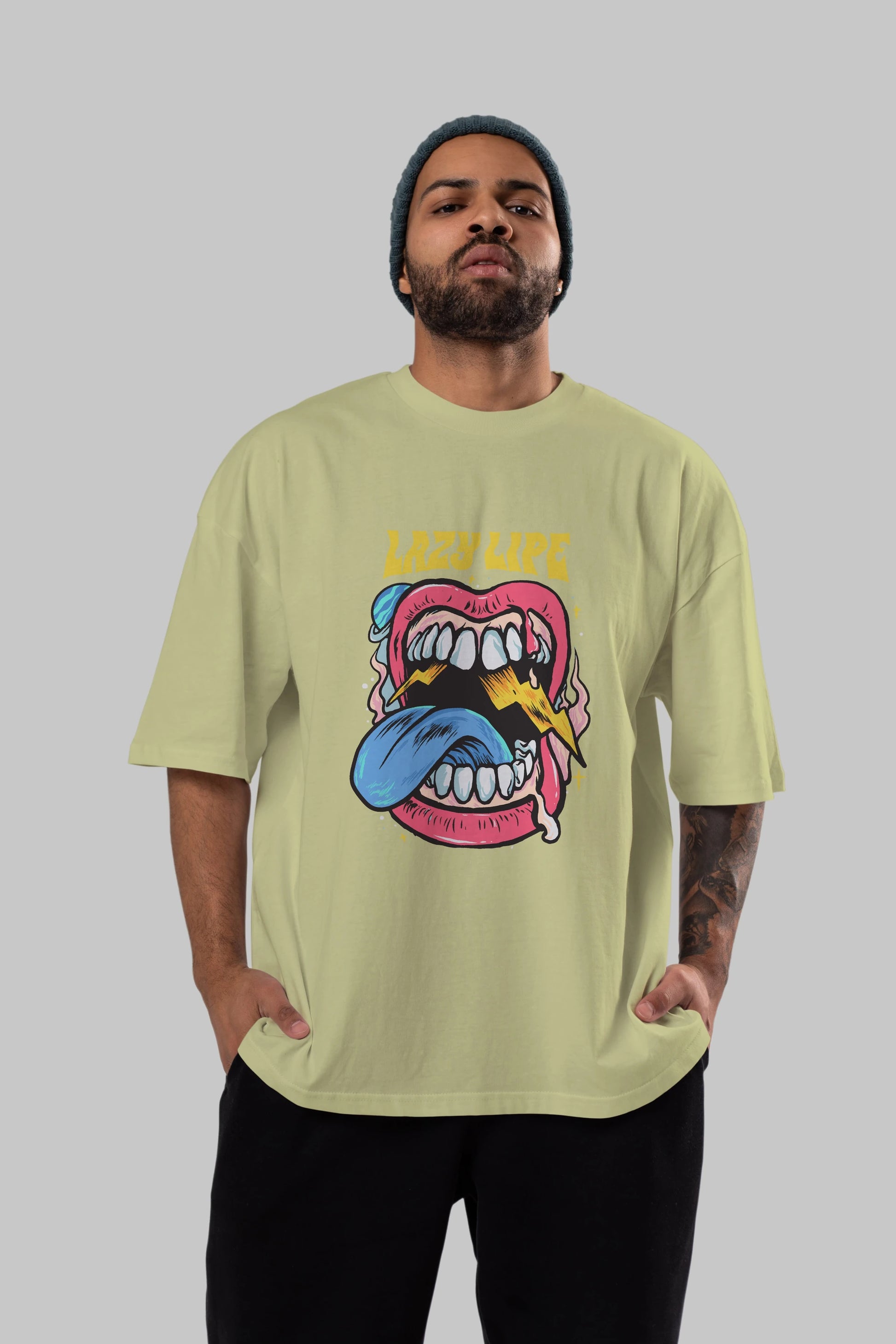 Lazy Lipe Ön Baskılı Oversize t-shirt Erkek Kadın Unisex