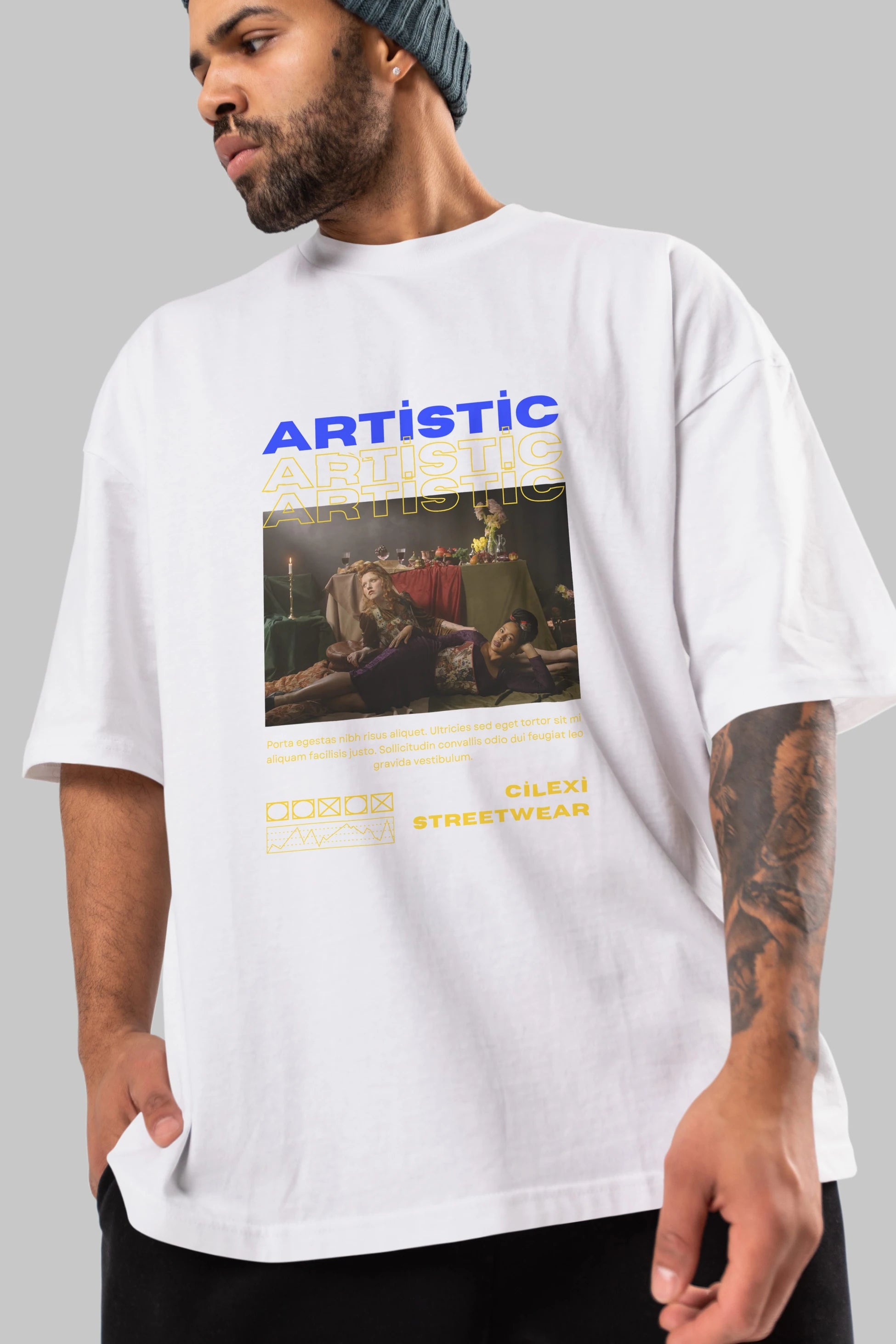 Artistic Yazılı Streetwear Ön Baskılı Oversize t-shirt Erkek Kadın Unisex