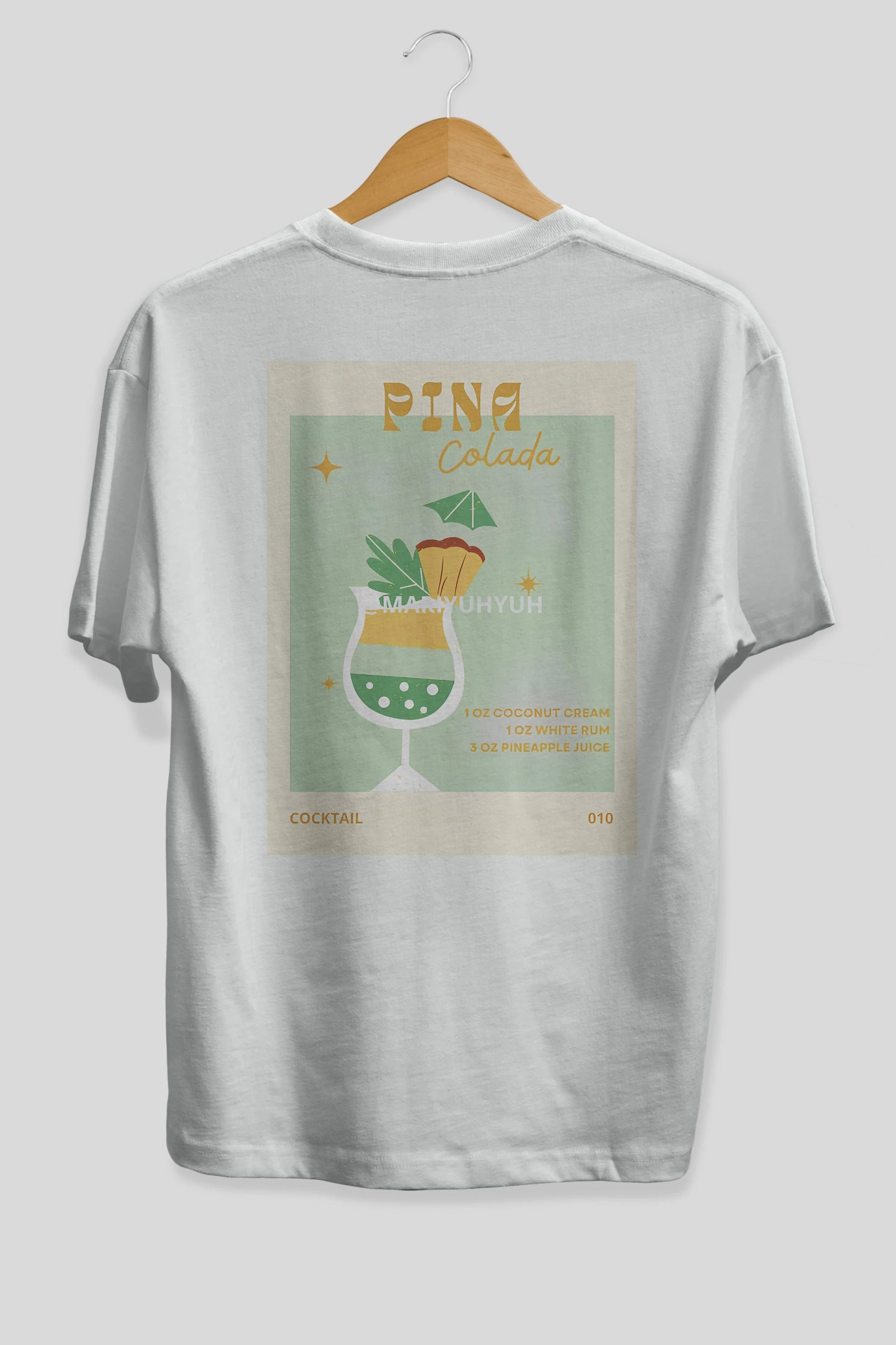 Pina Colada Arka Baskılı Oversize t-shirt Erkek Kadın Unisex %100 Pamuk Bisiklet Yaka tişort