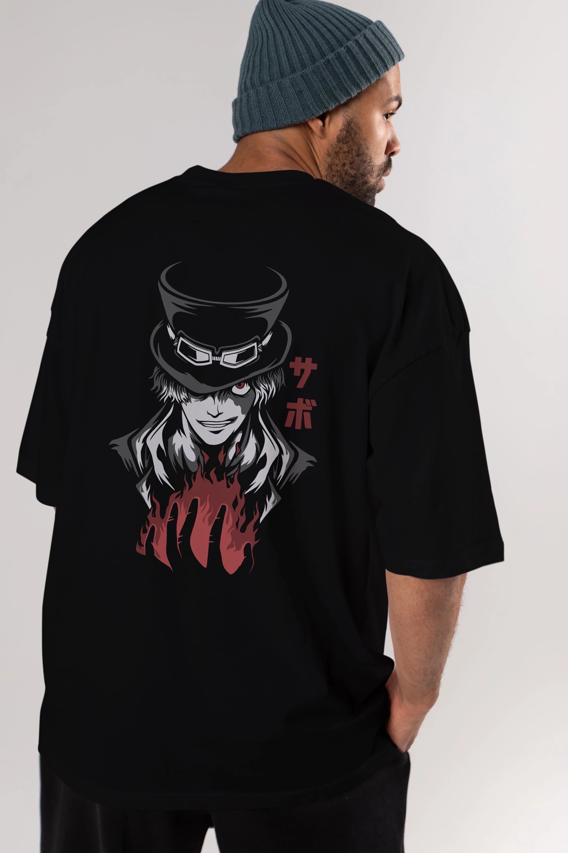 SaboOnePiece Anime Arka Baskılı Oversize t-shirt Erkek Kadın Unisex