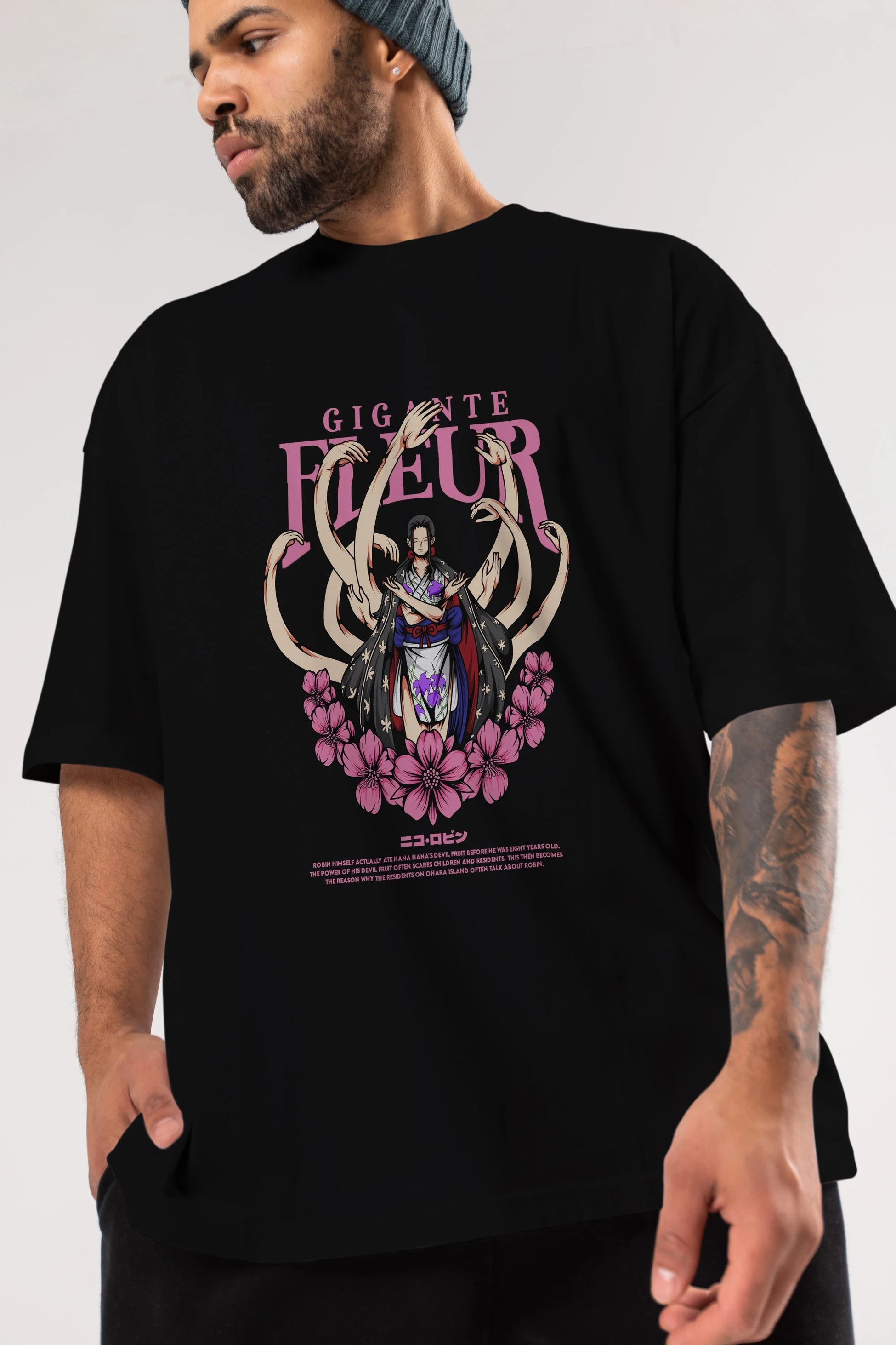 Gigante Fleur Anime Ön Baskılı Oversize t-shirt %100 pamuk Erkek Kadın Unisex