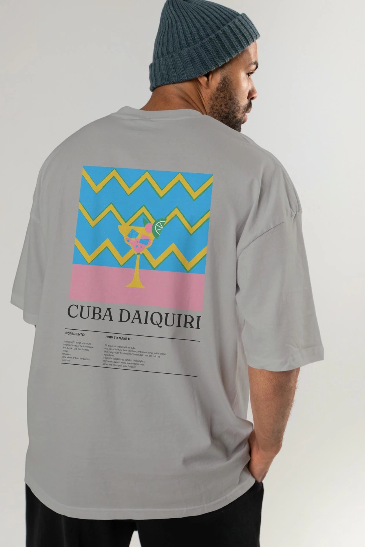 Cuba Daiquiri Kokteyl Serisi Arka Baskılı Oversize t-shirt Erkek Kadın %100 Pamuk Bisiklet Yaka tişort