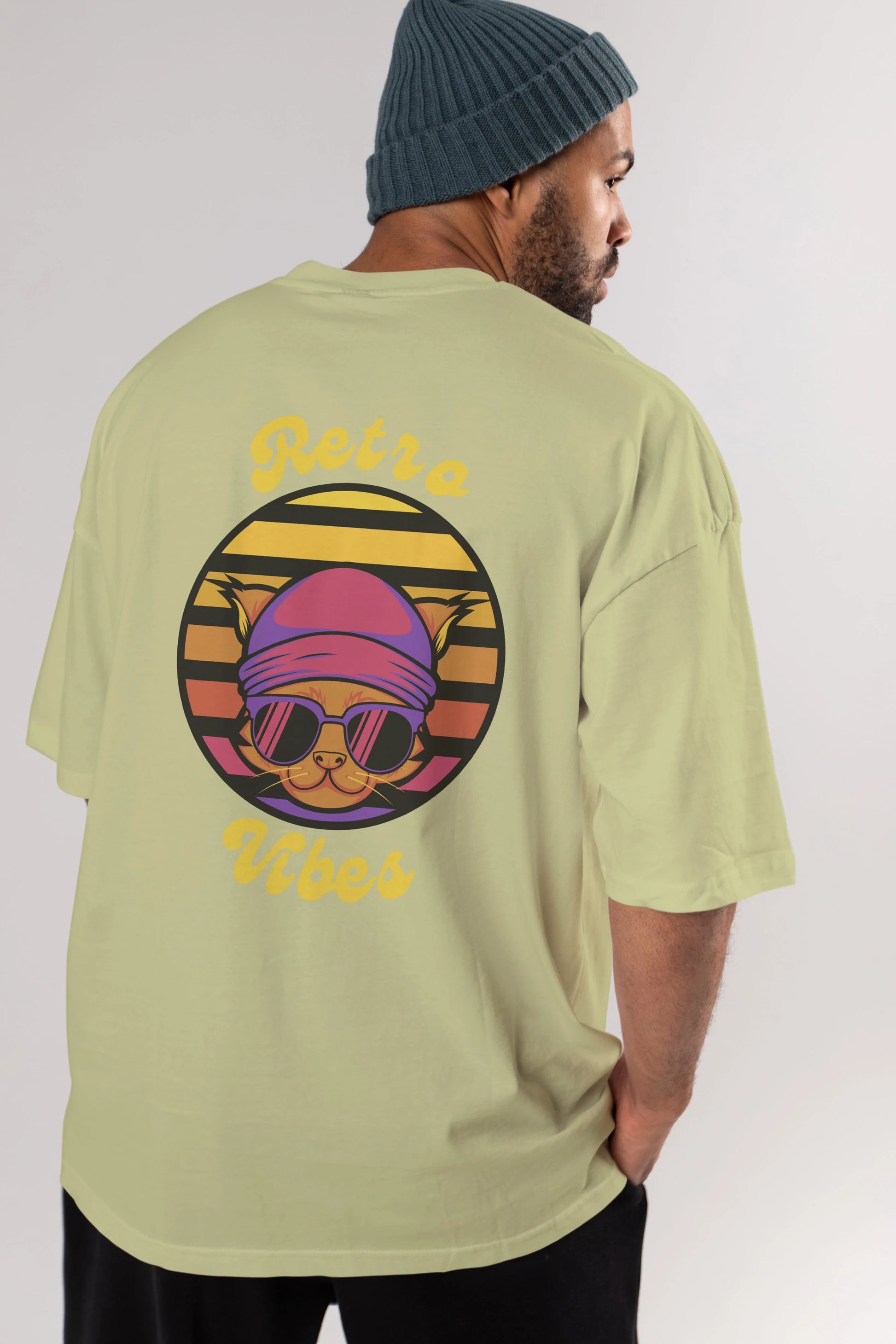 Cat Retro Vibes Arka Baskılı Oversize t-shirt Erkek Kadın Unisex