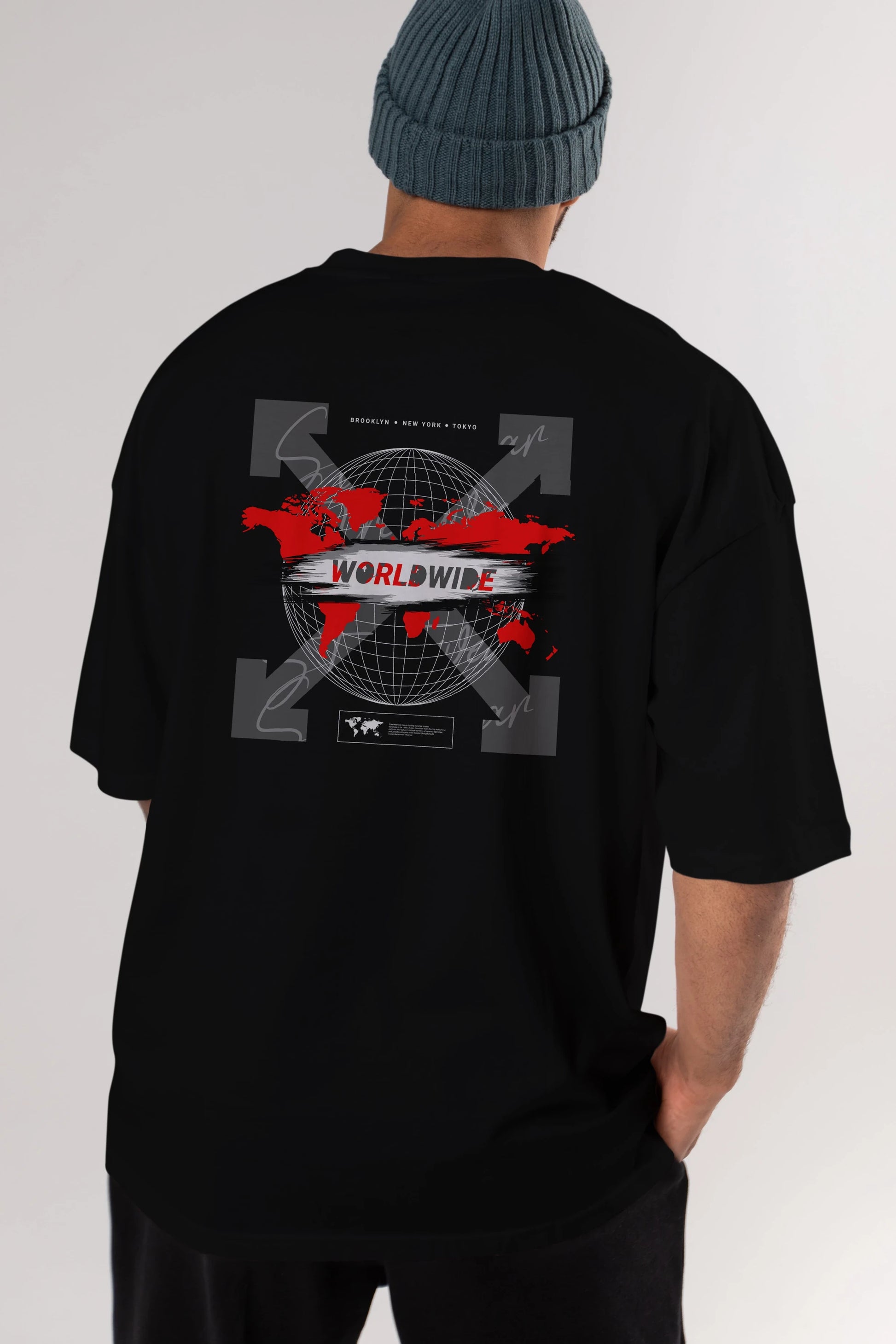 Worldwide Style Arka Baskılı Oversize t-shirt Erkek Kadın Unisex