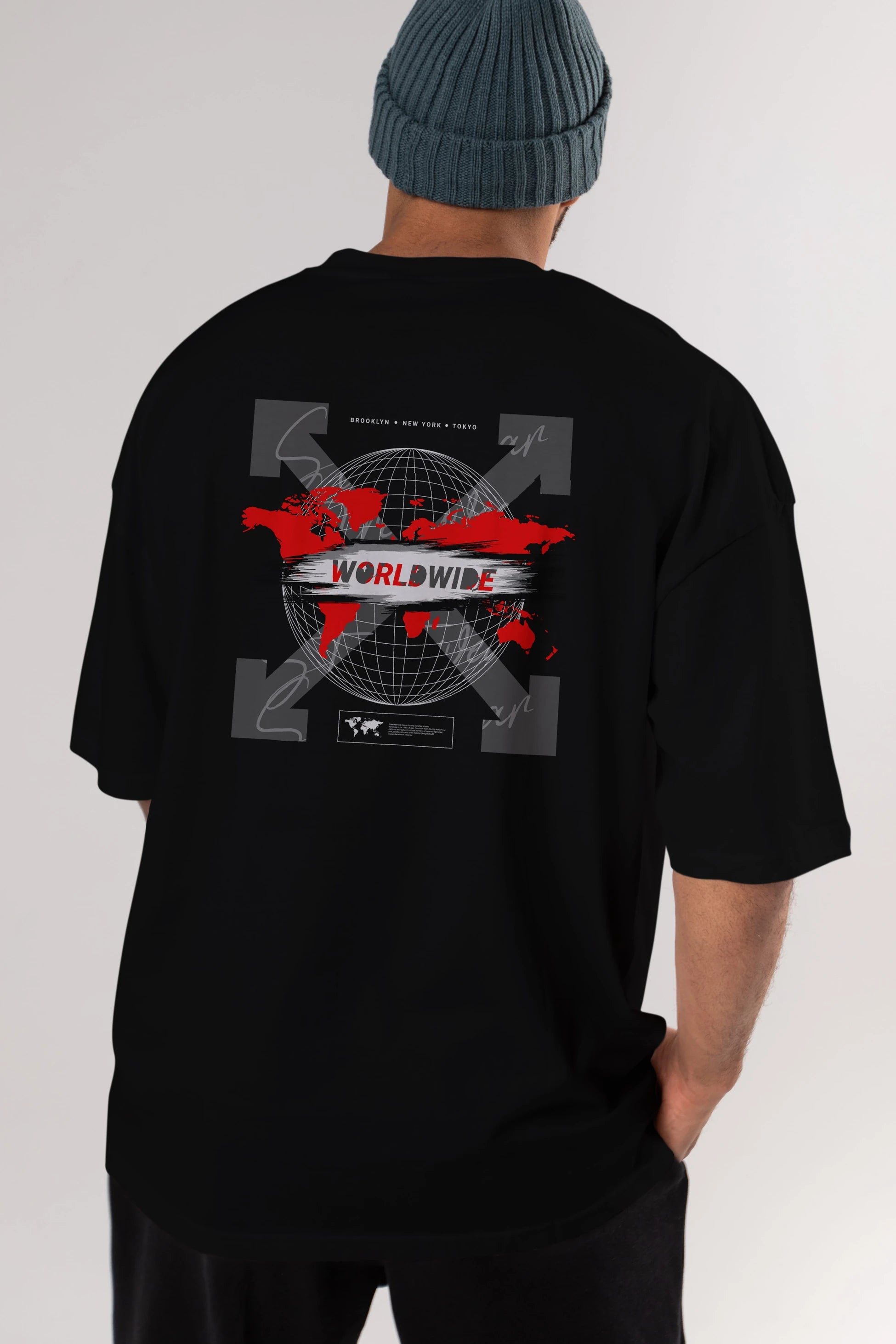 Worldwide Style Arka Baskılı Oversize t-shirt Erkek Kadın Unisex