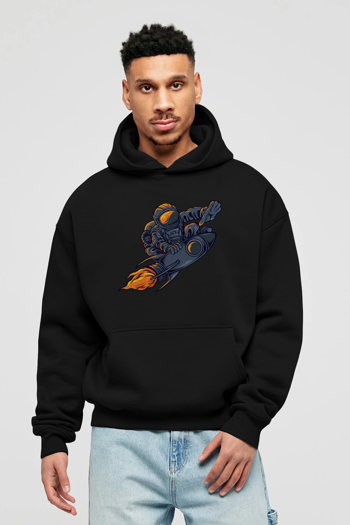 Astrocket Illustration Tshirt Ön Baskılı Hoodie Oversize Kapüşonlu Sweatshirt Erkek Kadın Unisex