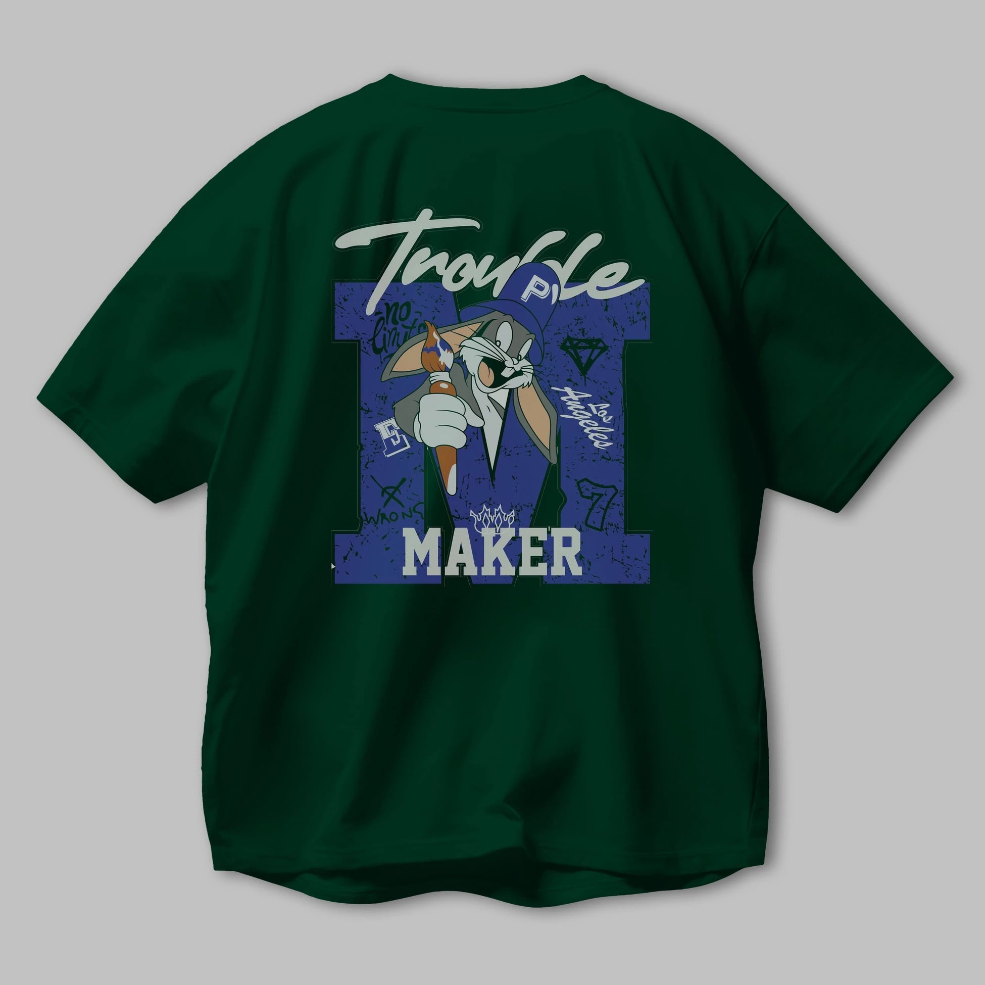 Bugs Bunny Arka Baskılı Oversize t-shirt Erkek Kadın Unisex %100 Pamuk Bisiklet Yaka tişort